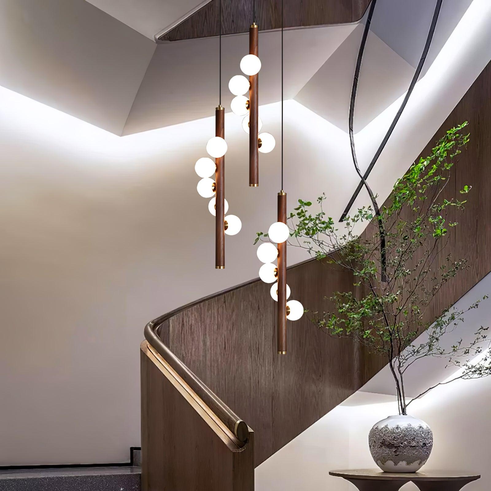 Rinenena Pendant Lamp Wooden Glass Linear