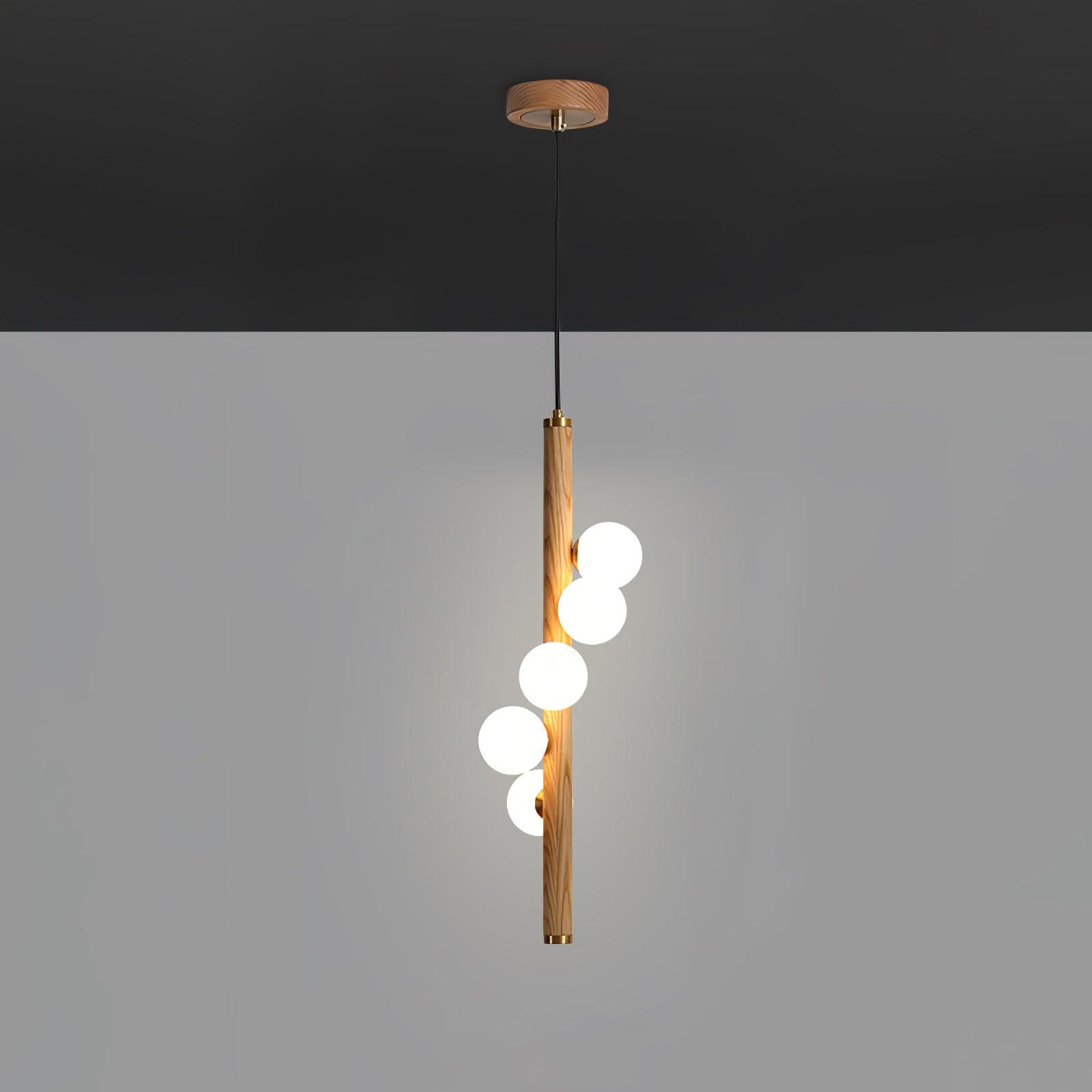 Rinenena Pendant Lamp Wooden Glass Linear