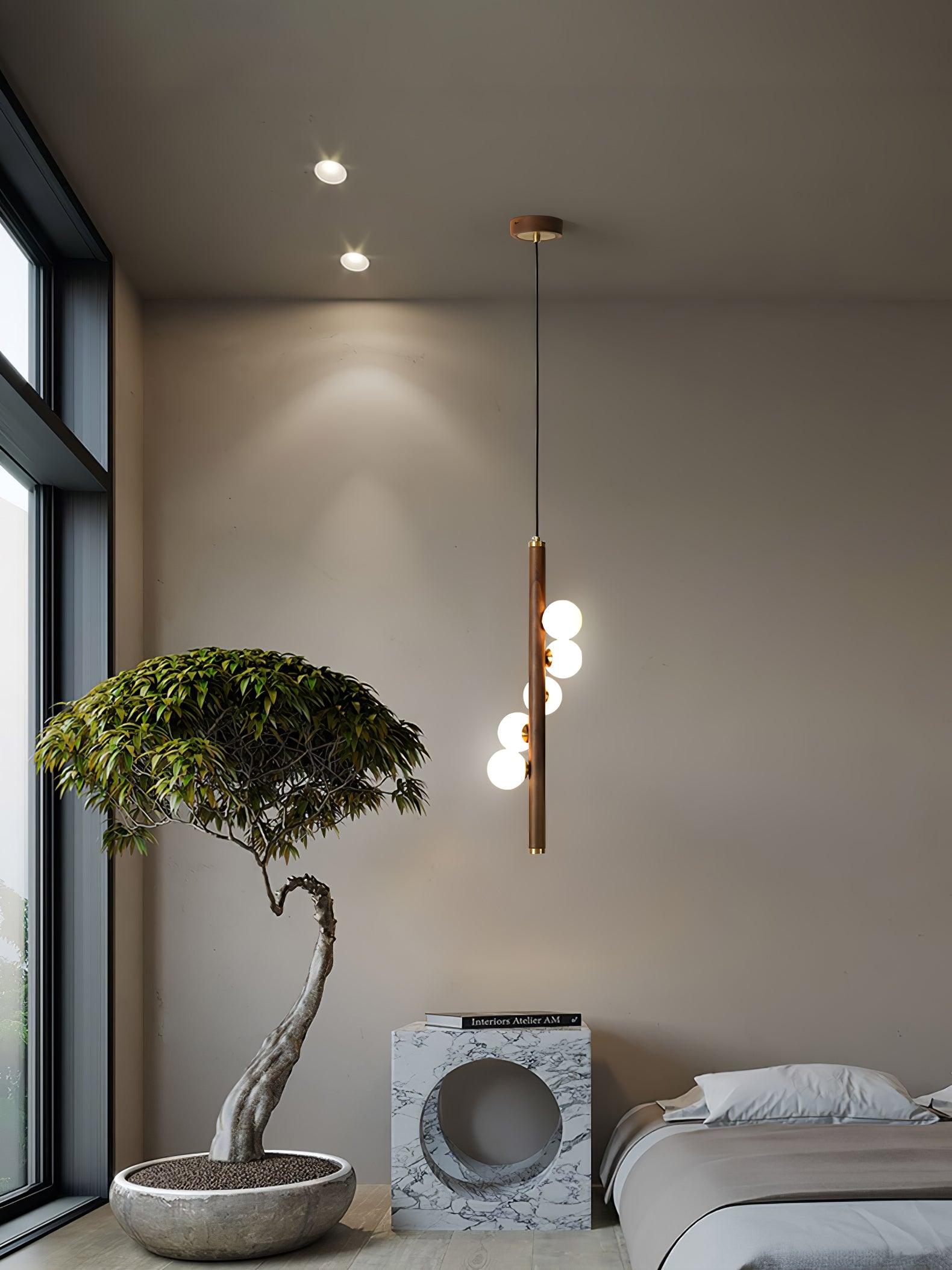 Rinenena Pendant Lamp Wooden Glass Linear