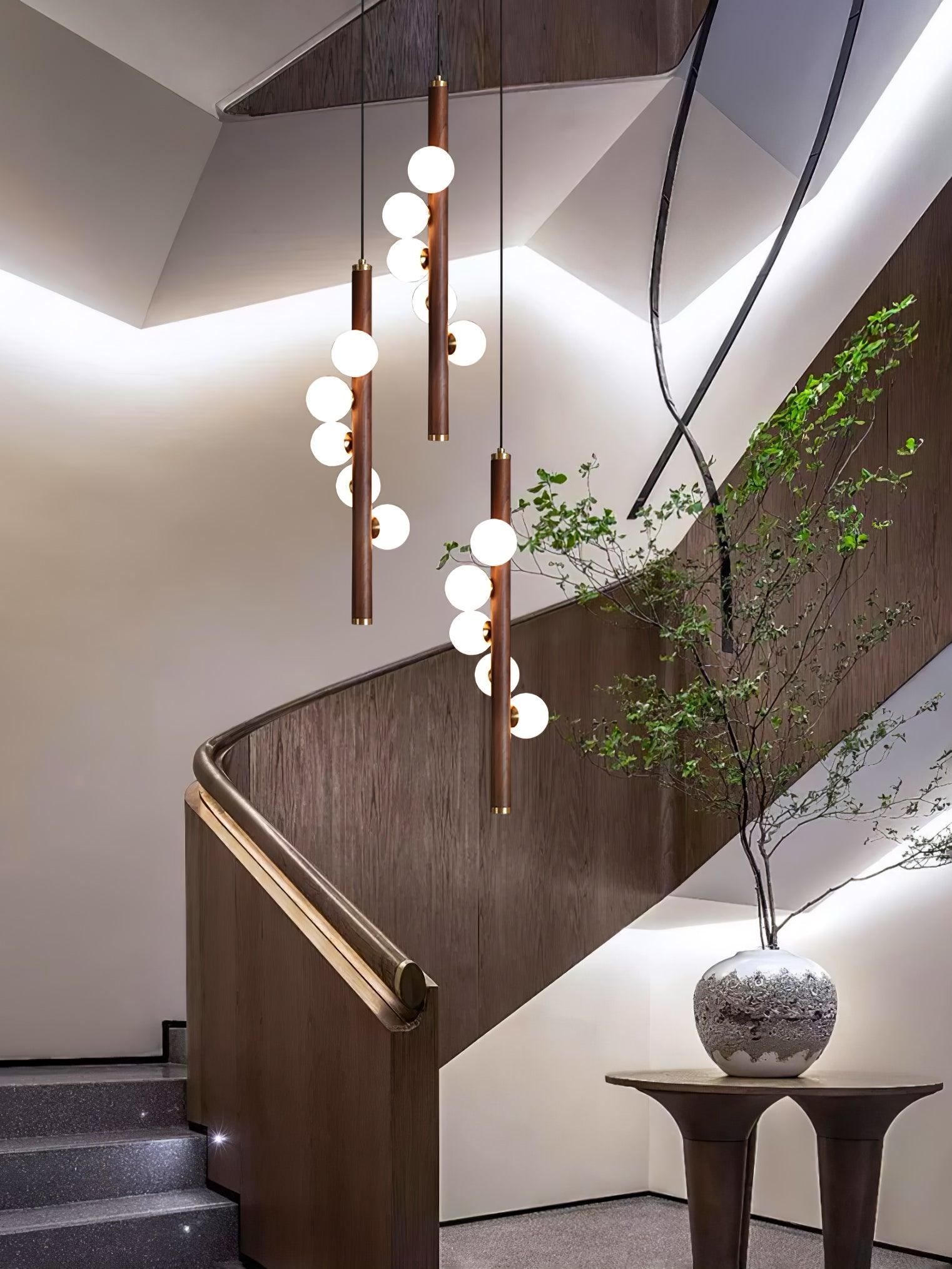 Rinenena Pendant Lamp Wooden Glass Linear