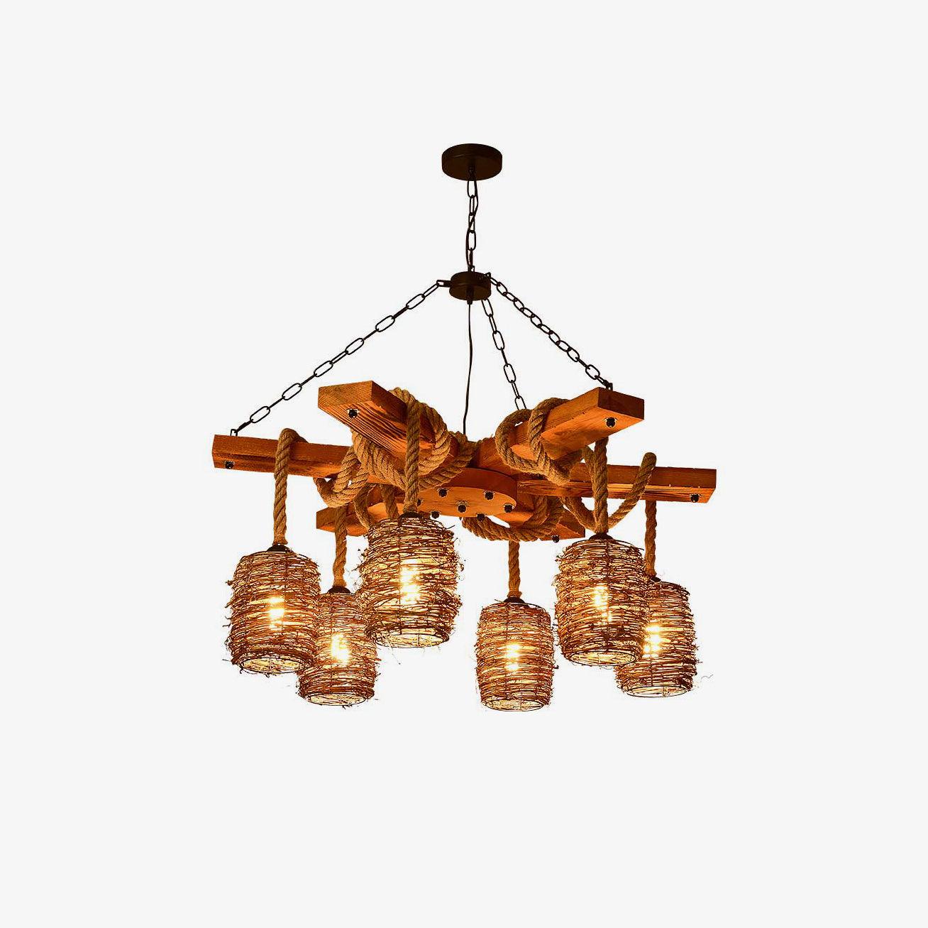 Rinoeon Chandelier Vintage Farmhouse Rattan Wooden