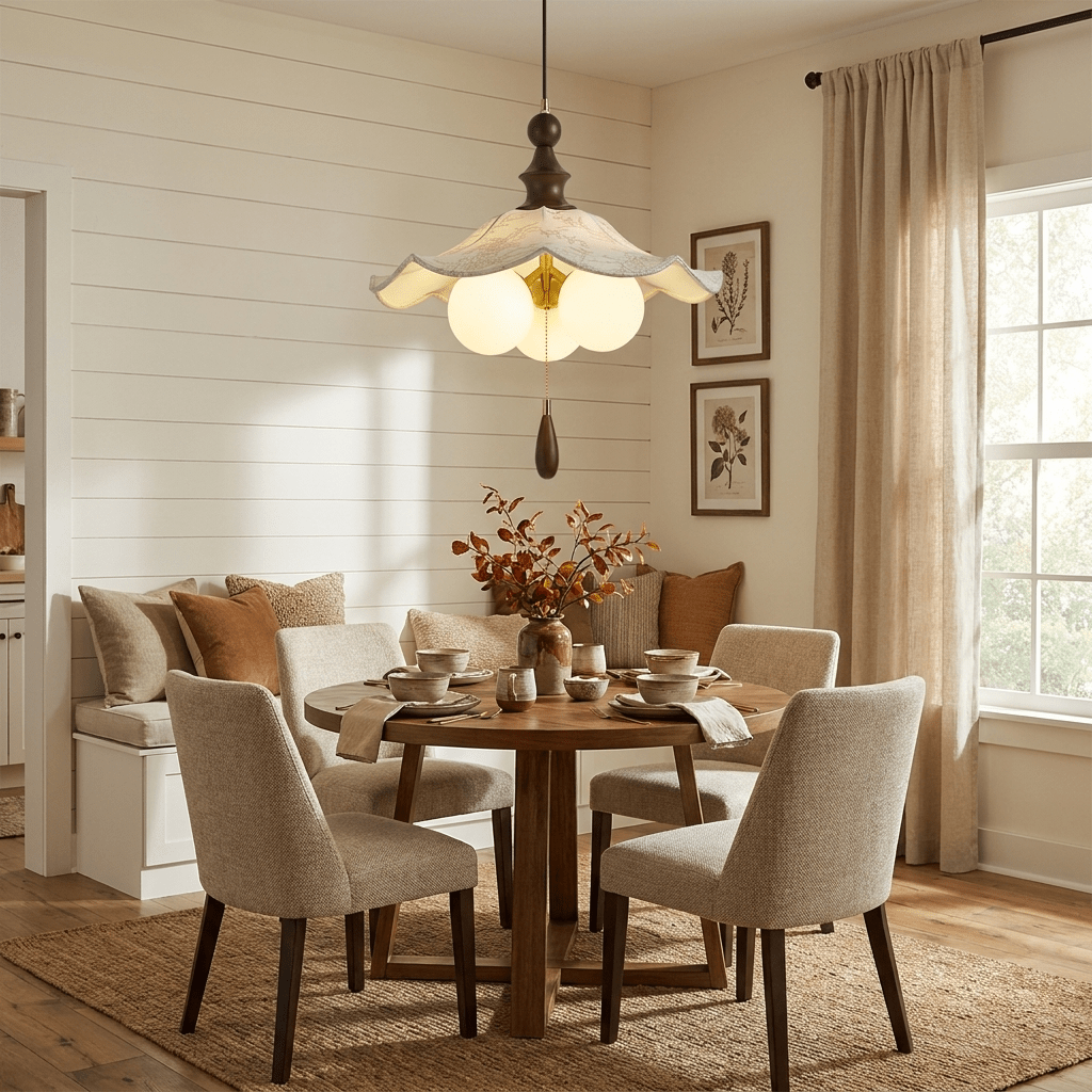 Scalloped Floral Glass Globe Pendant Light