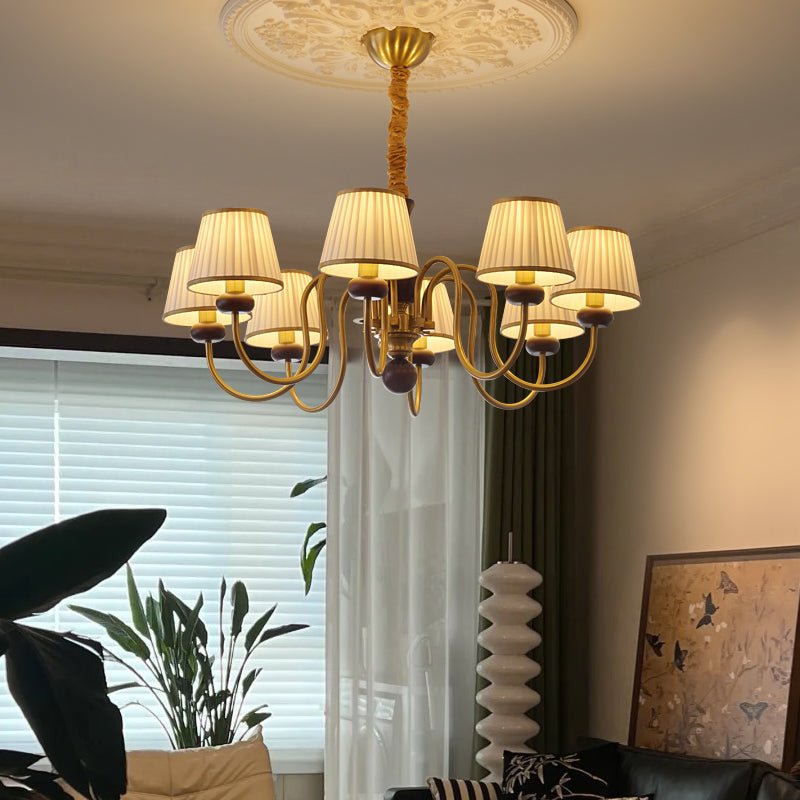 Erthaos Traditional Elegance Pleat Fabric Wood Chandelier