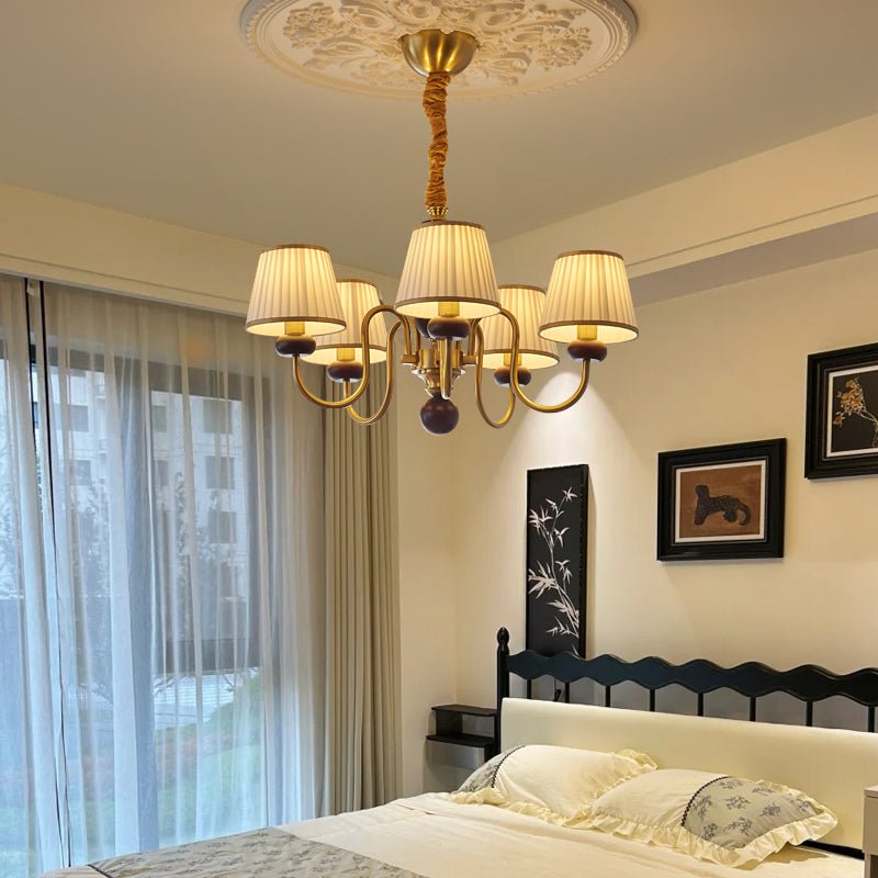 Erthaos Traditional Elegance Pleat Fabric Wood Chandelier