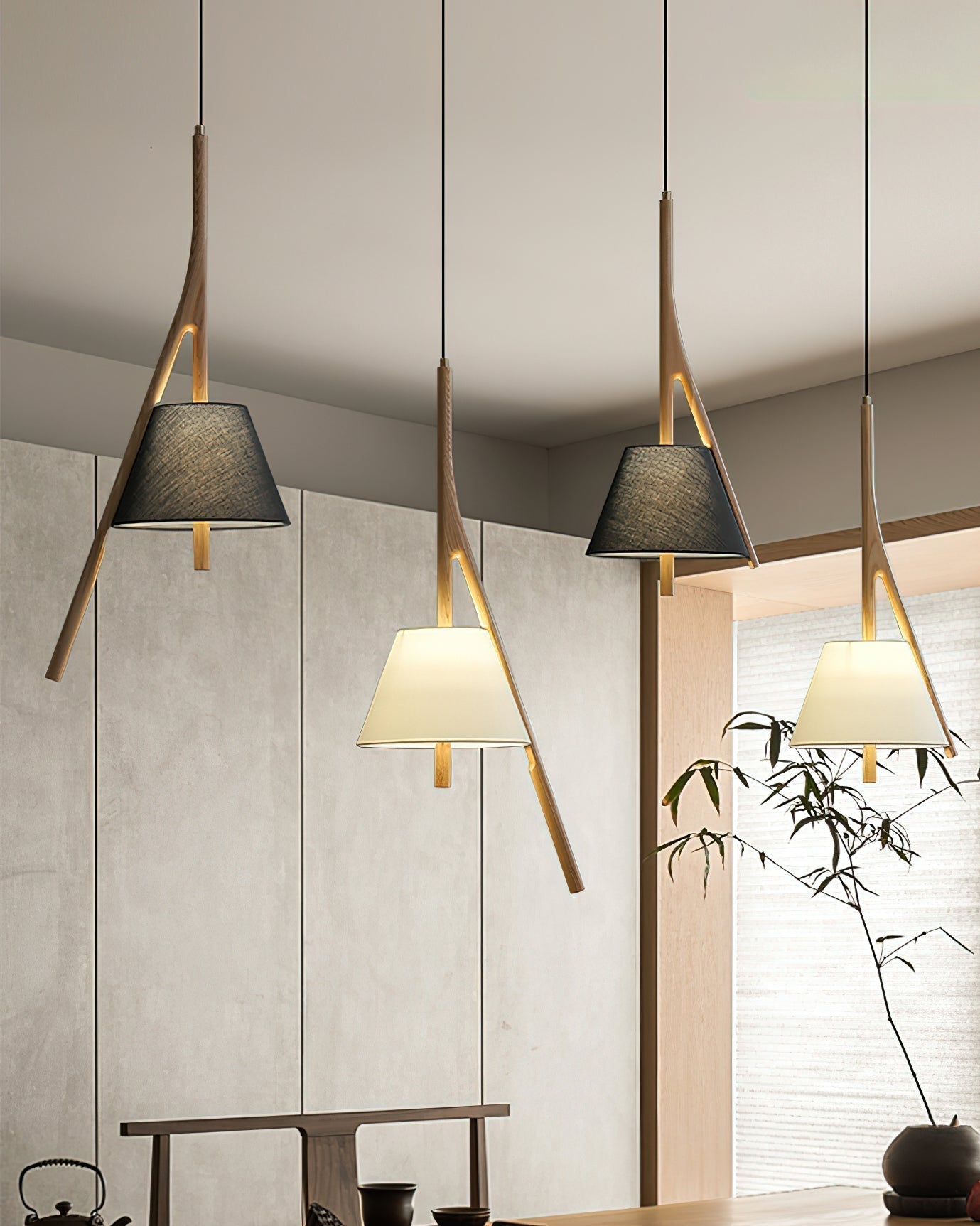 Zovenarae Triangular Wood Pendant Light