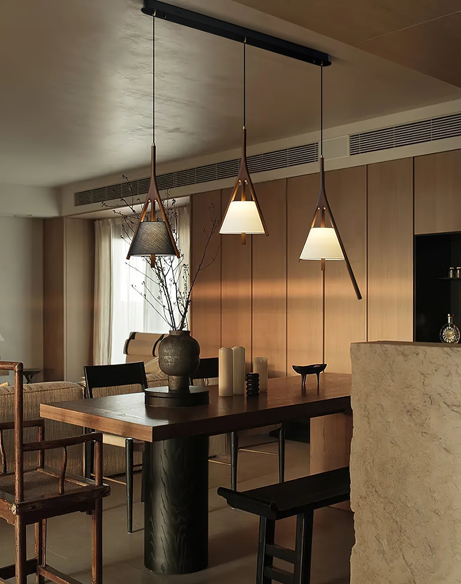 Zovenarae Triangular Wood Pendant Light