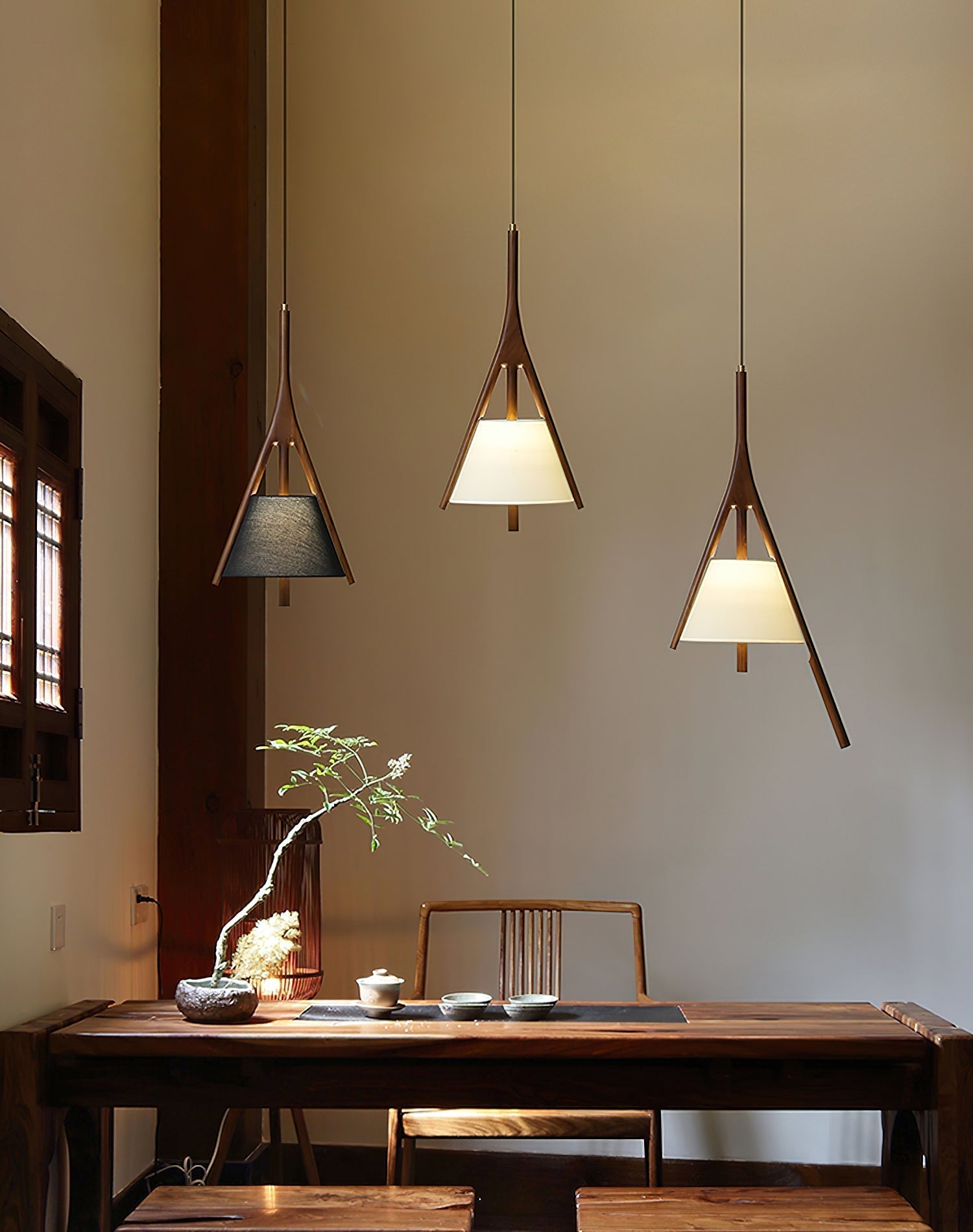 Zovenarae Triangular Wood Pendant Light