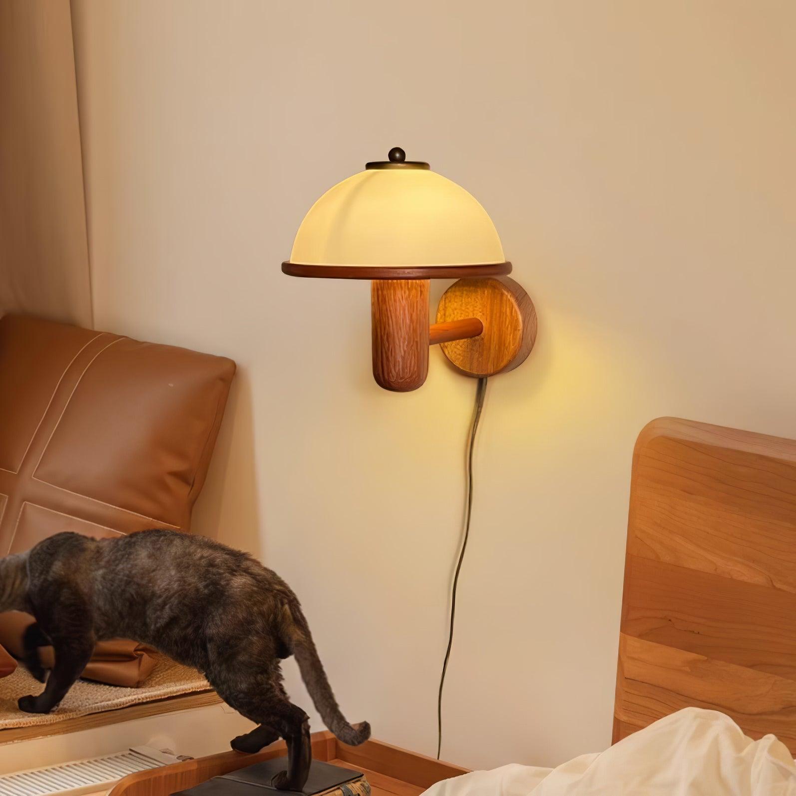 Rinerise Wall Lamp Mushroom Wood Oak