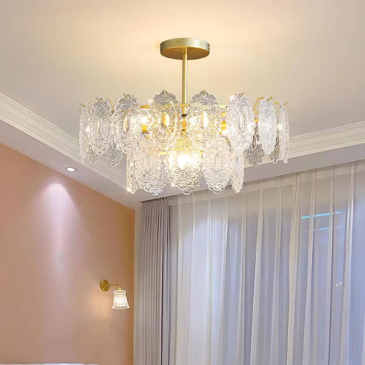 Dallion Chandelier Wave Glass Wrought Iron Elegant
