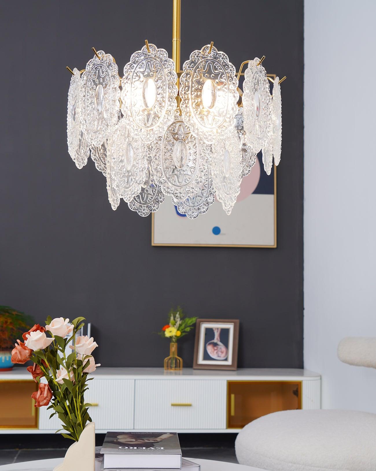 Dallion Chandelier Wave Glass Wrought Iron Elegant