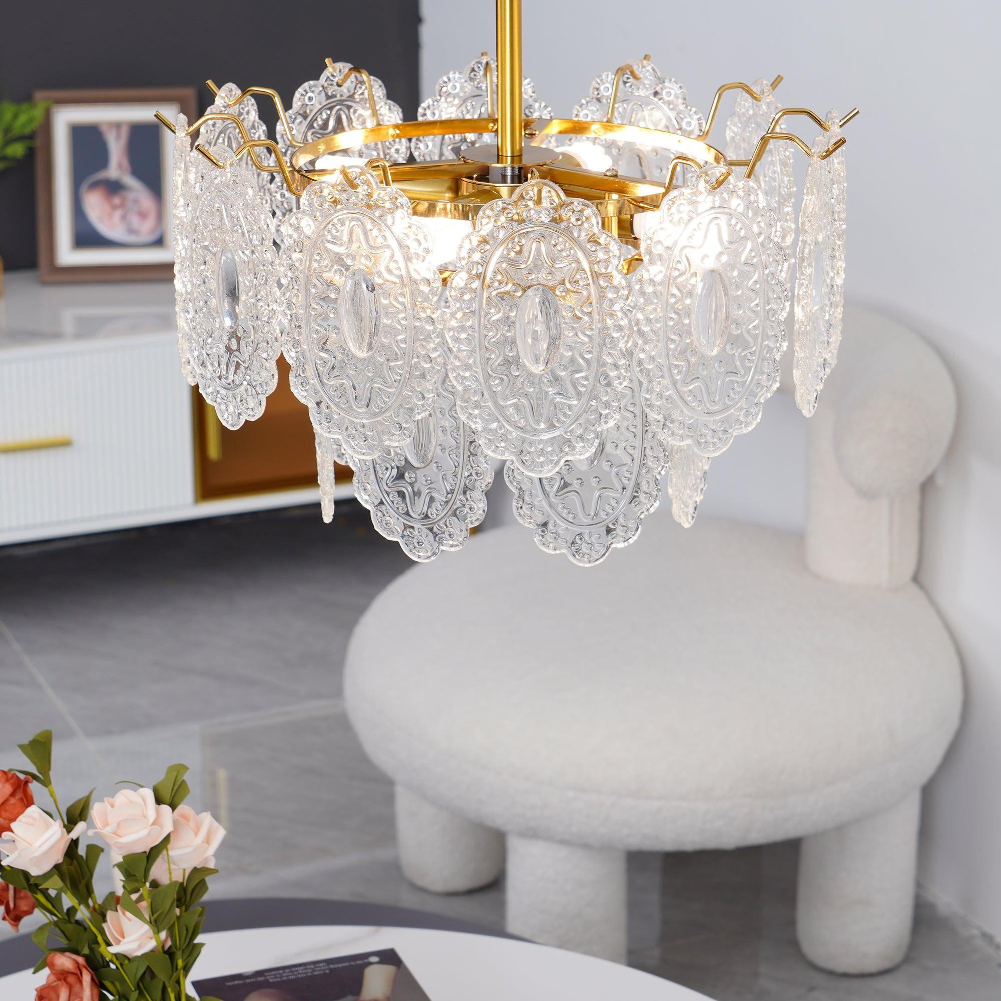 Dallion Chandelier Wave Glass Wrought Iron Elegant