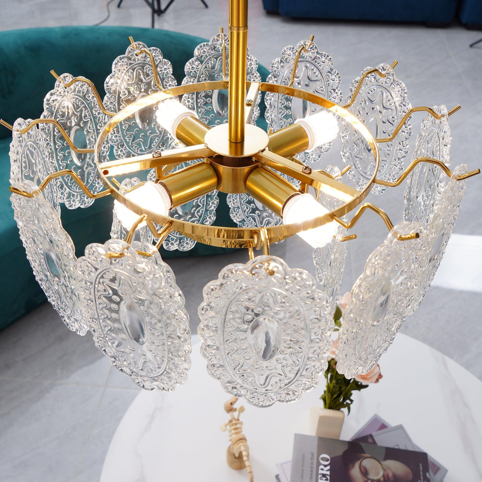 Dallion Chandelier Wave Glass Wrought Iron Elegant