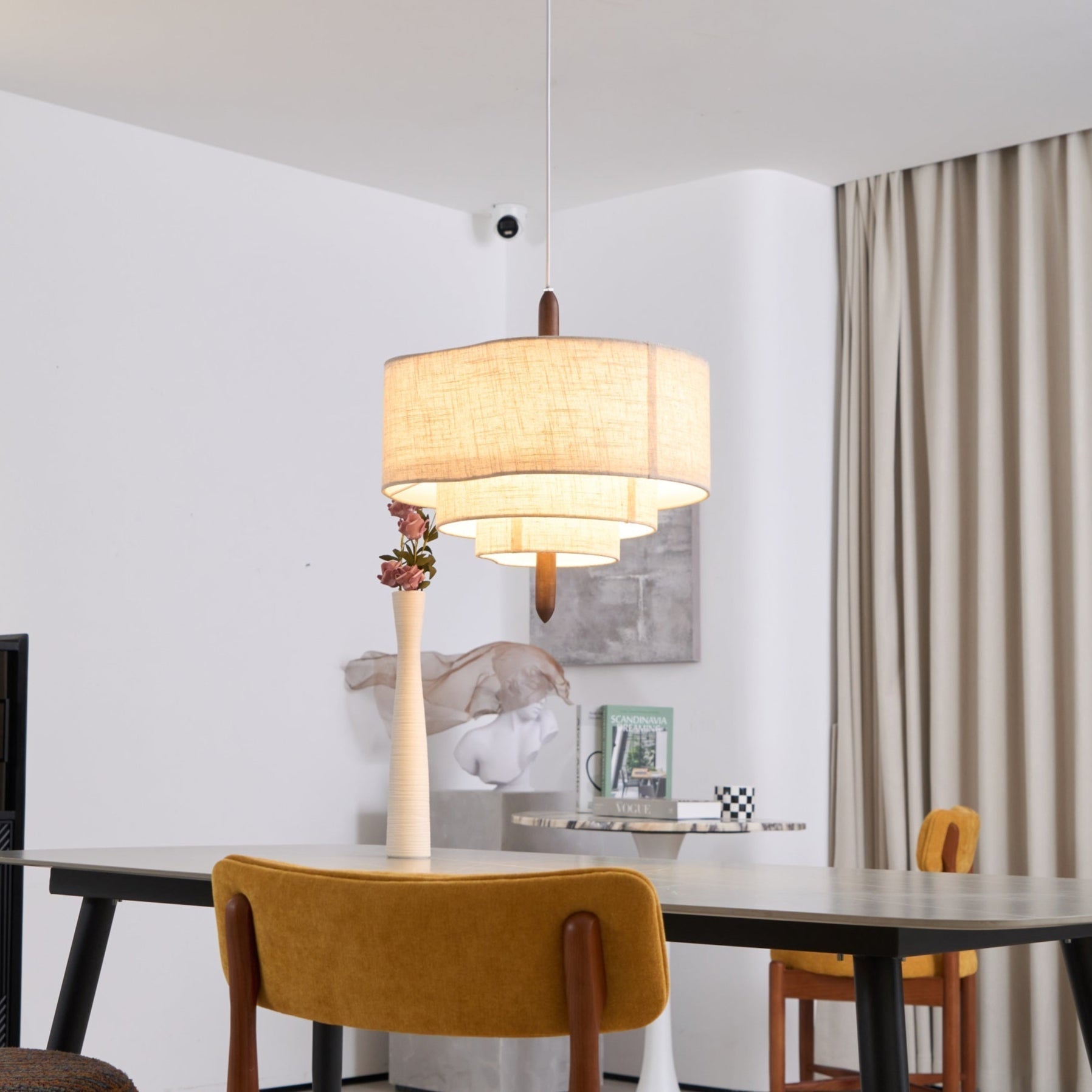 Salemu Elegance Wave Ladder Wood Fabric Pendant Lamp