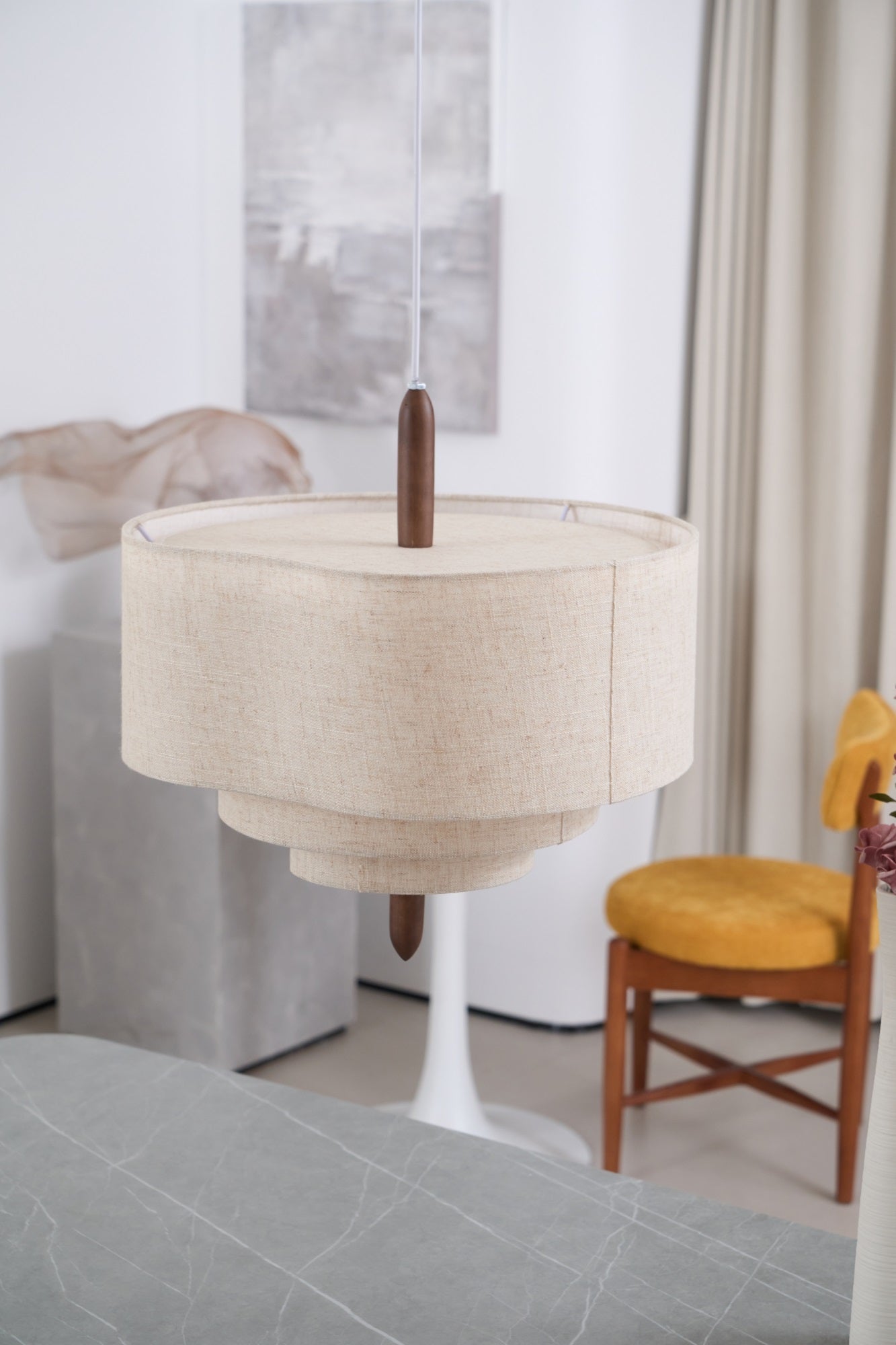 Salemu Elegance Wave Ladder Wood Fabric Pendant Lamp
