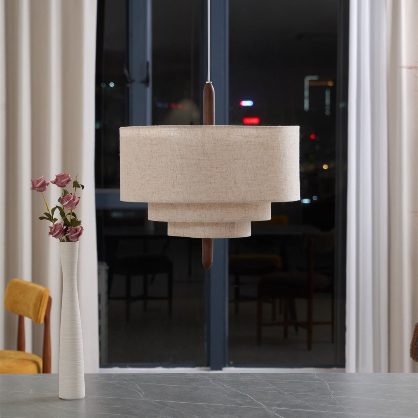 Salemu Elegance Wave Ladder Wood Fabric Pendant Lamp