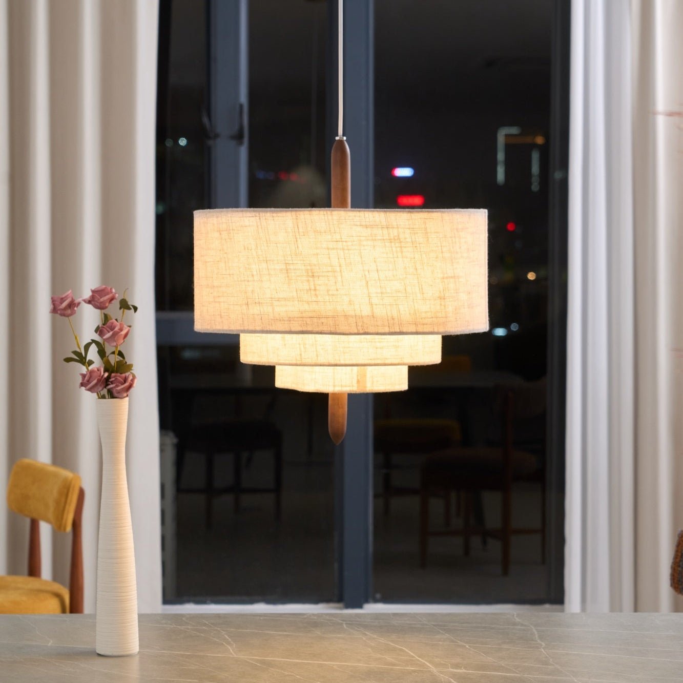 Salemu Elegance Wave Ladder Wood Fabric Pendant Lamp
