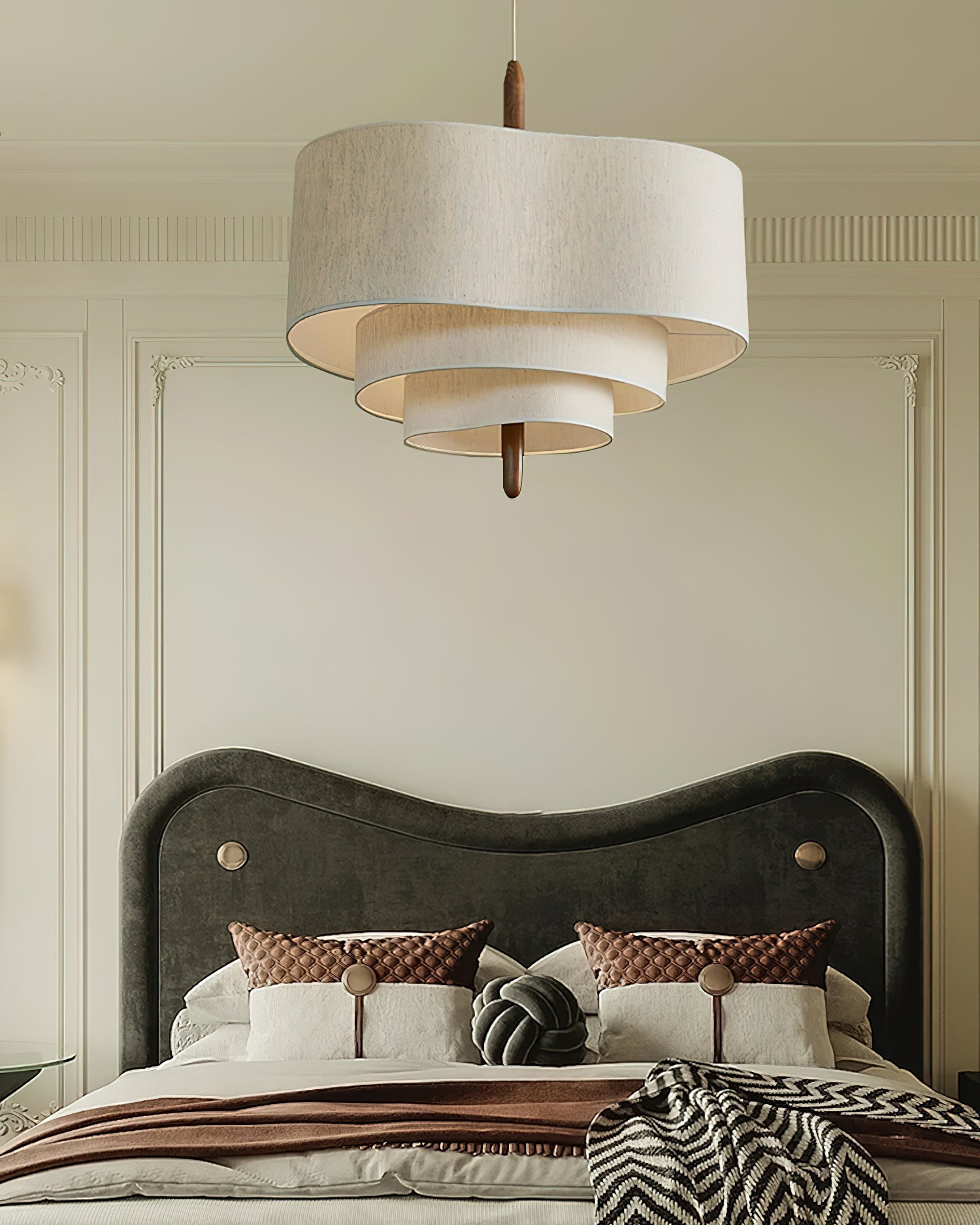 Salemu Elegance Wave Ladder Wood Fabric Pendant Lamp