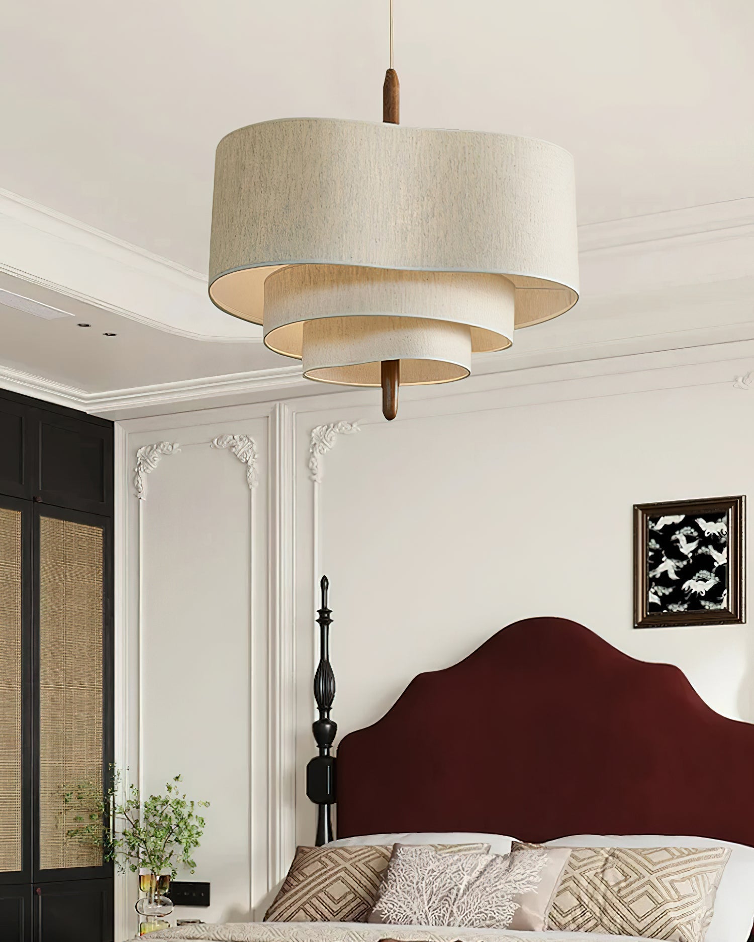 Salemu Elegance Wave Ladder Wood Fabric Pendant Lamp