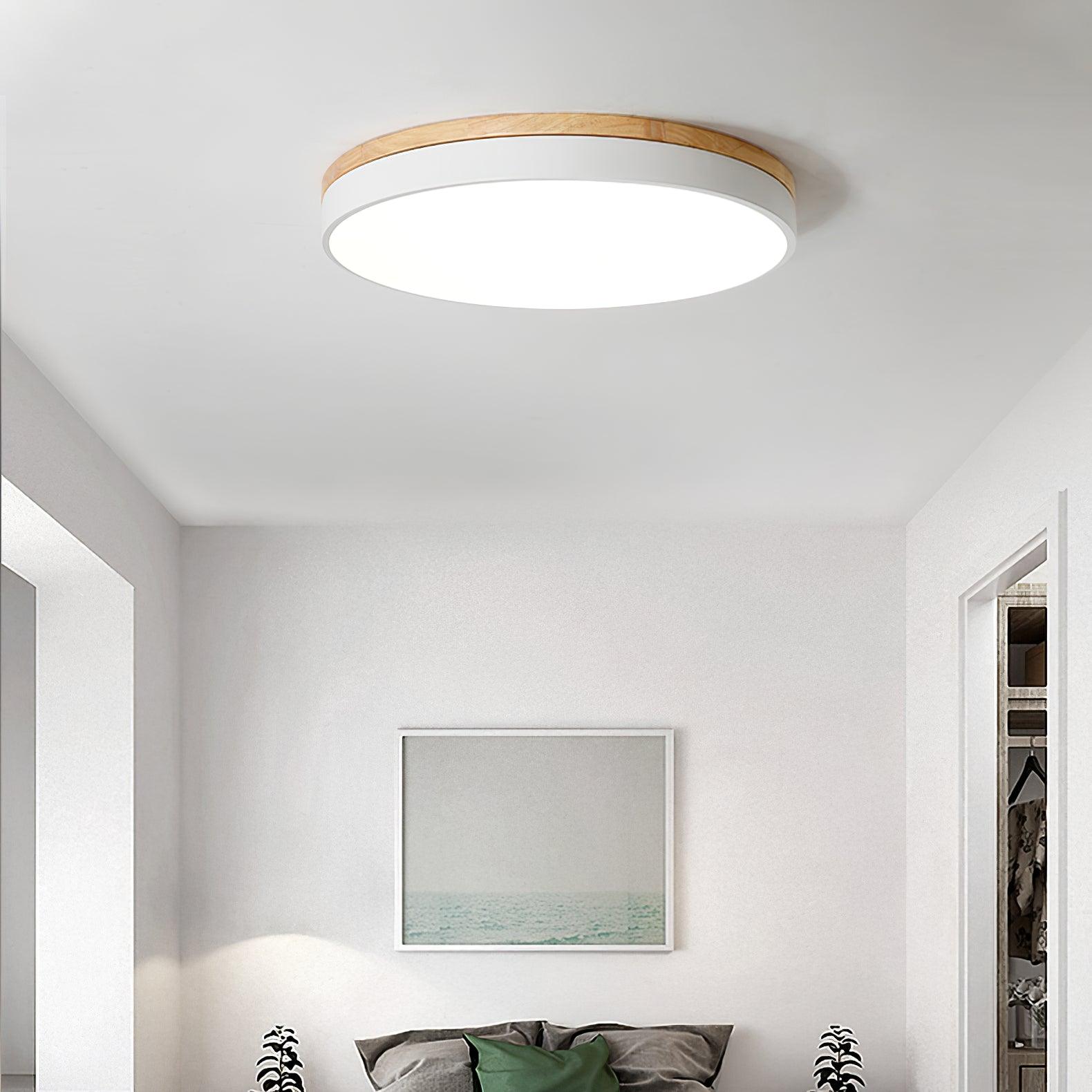 Daelis Ceiling Lamp White Round with Wooden