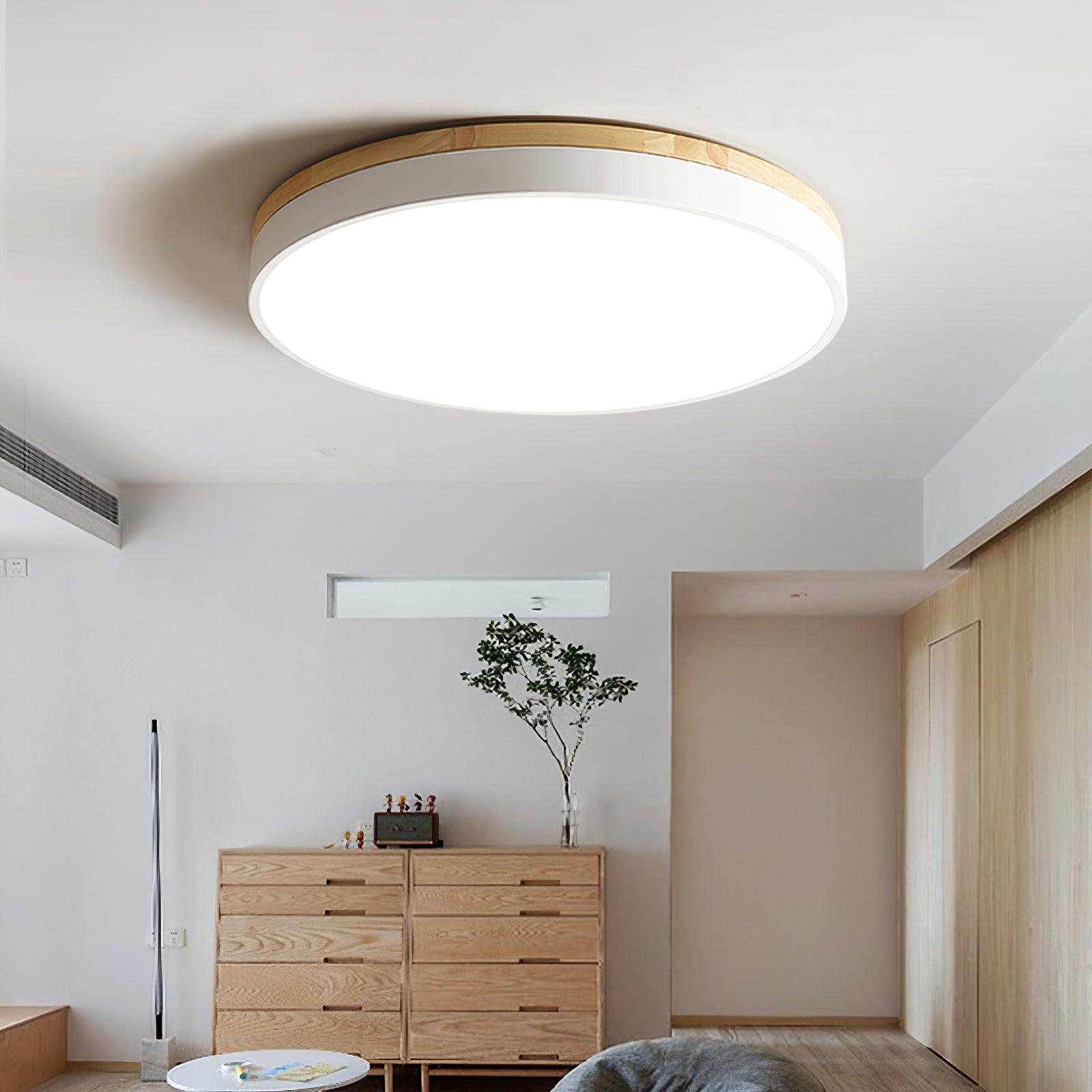 Daelis Ceiling Lamp White Round with Wooden