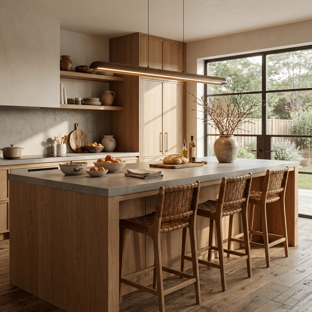 Wide Wood Linear Pendant Light