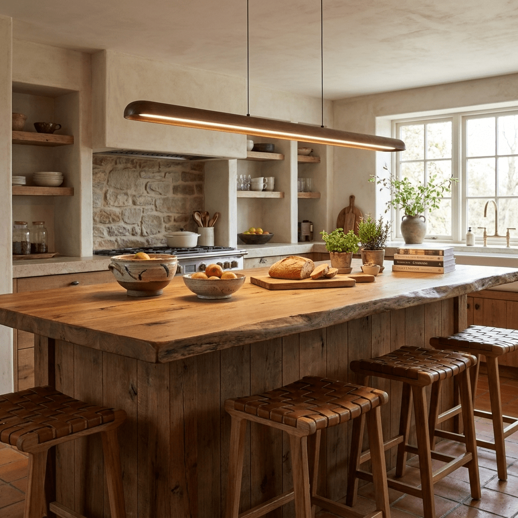 Wide Wood Linear Pendant Light