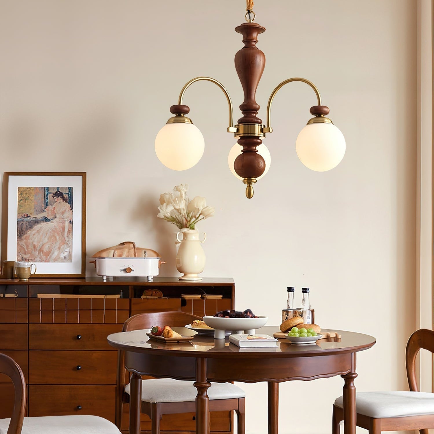Solara Chandelier Classic Wooden Brass - Neutral Decor