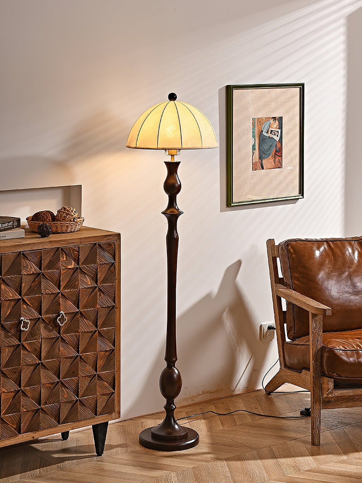 Syliora Vintage Wood Floor Lamp