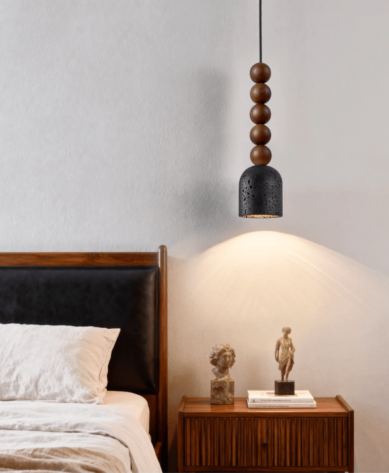 Tavirine Wood Bead Travertine Pendant Light