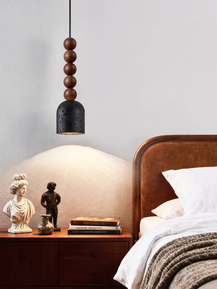 Tavirine Wood Bead Travertine Pendant Light