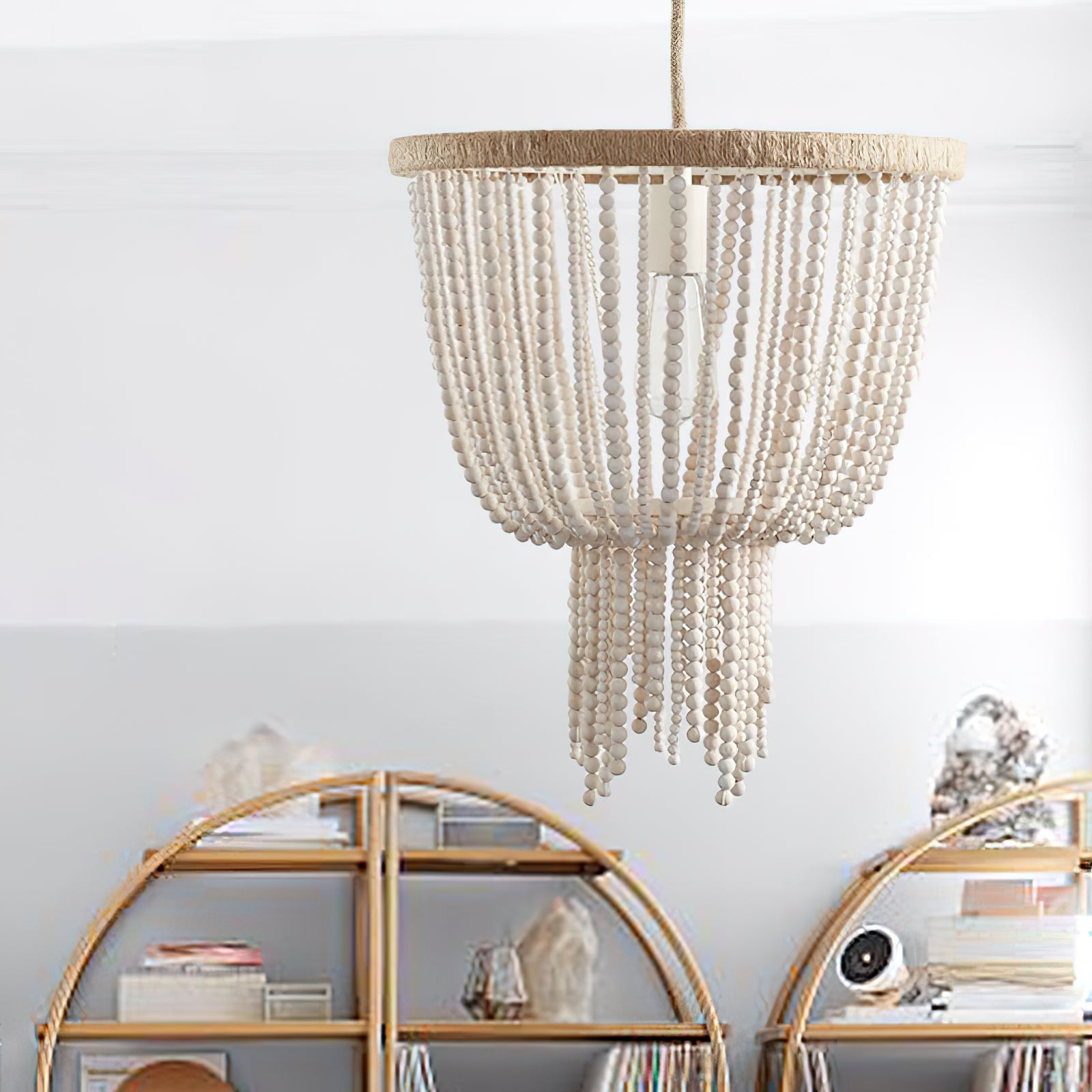 Himinuvyi Modern Beaded Wooden Rope Chandelier