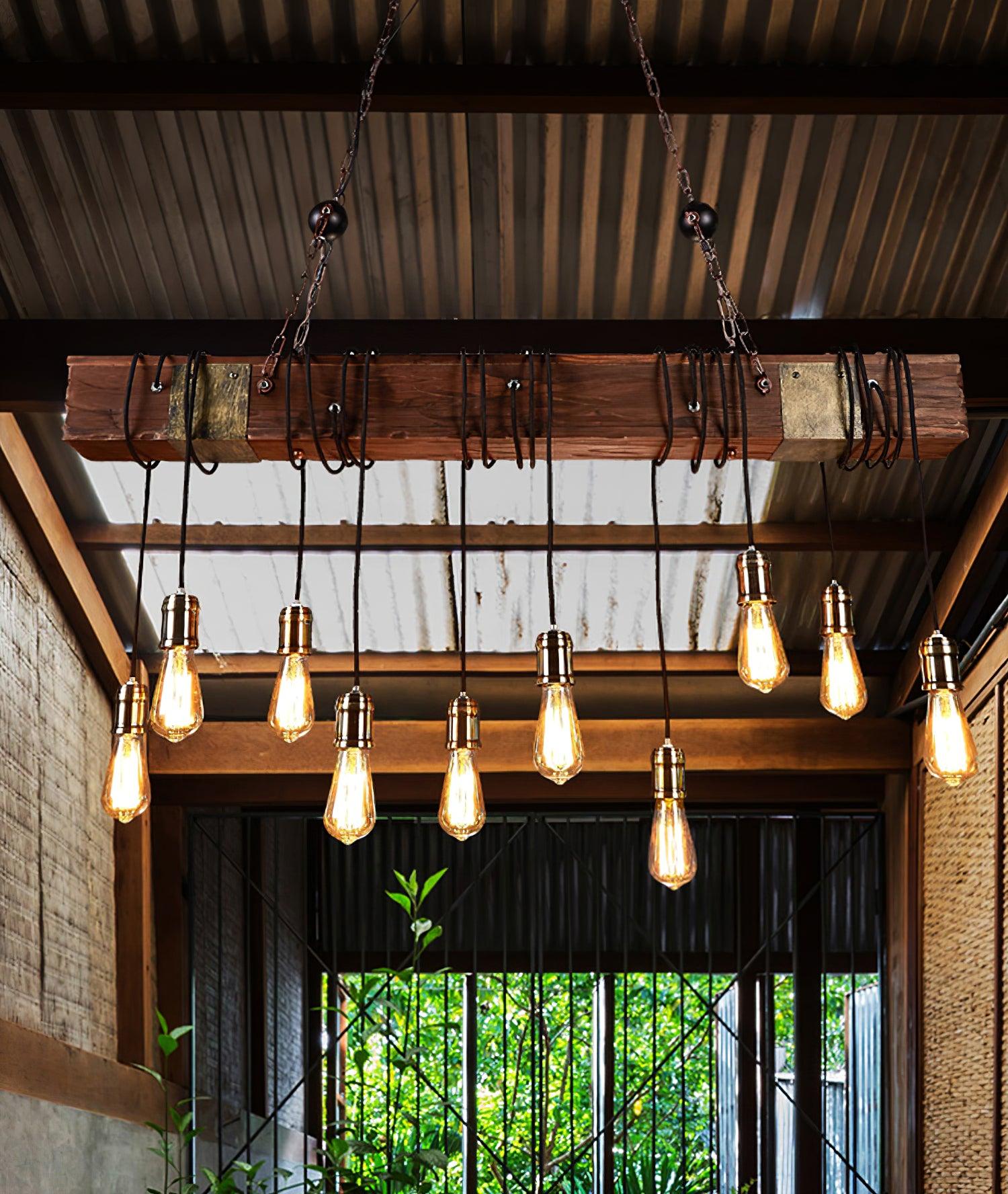 Wexb Chandelier Wooden Beam Edison Bulb Rustic Farmhouse
