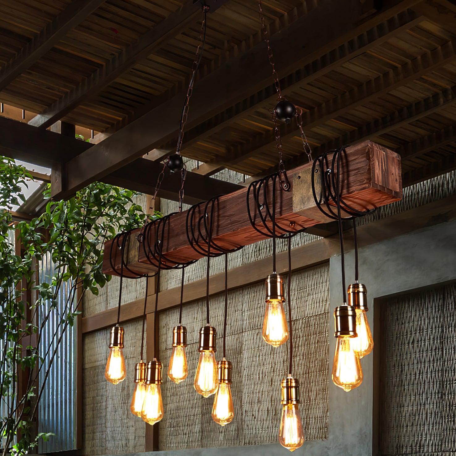 Wexb Chandelier Wooden Beam Edison Bulb Rustic Farmhouse