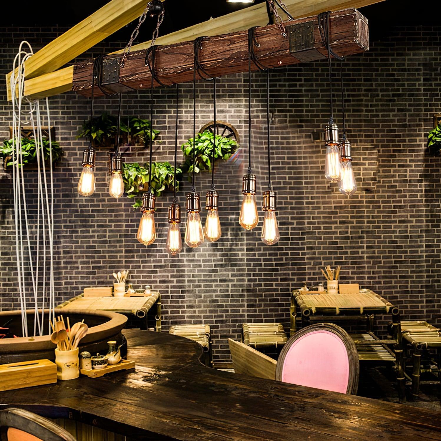 Wexb Chandelier Wooden Beam Edison Bulb Rustic Farmhouse