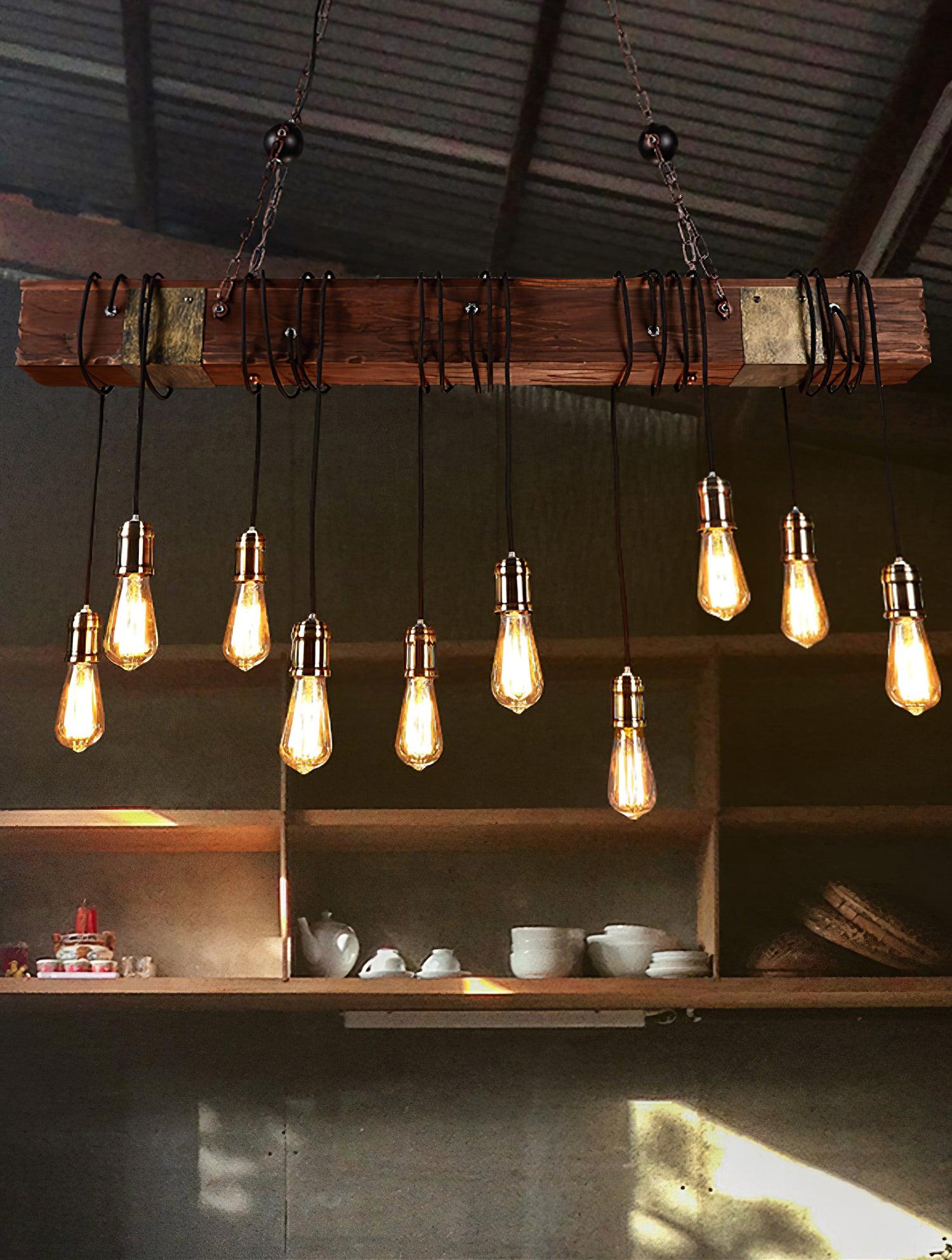 Wexb Chandelier Wooden Beam Edison Bulb Rustic Farmhouse