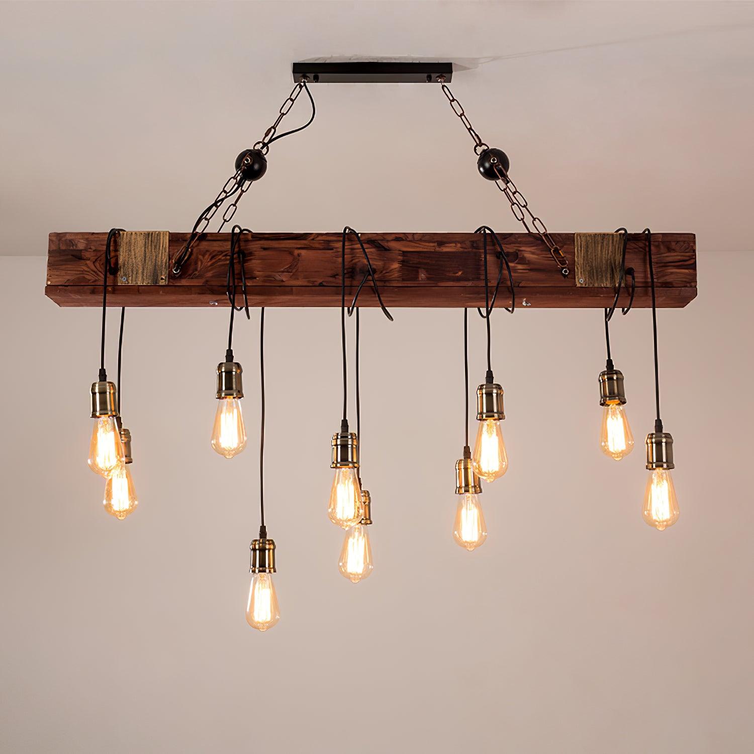 Wexb Chandelier Wooden Beam Edison Bulb Rustic Farmhouse