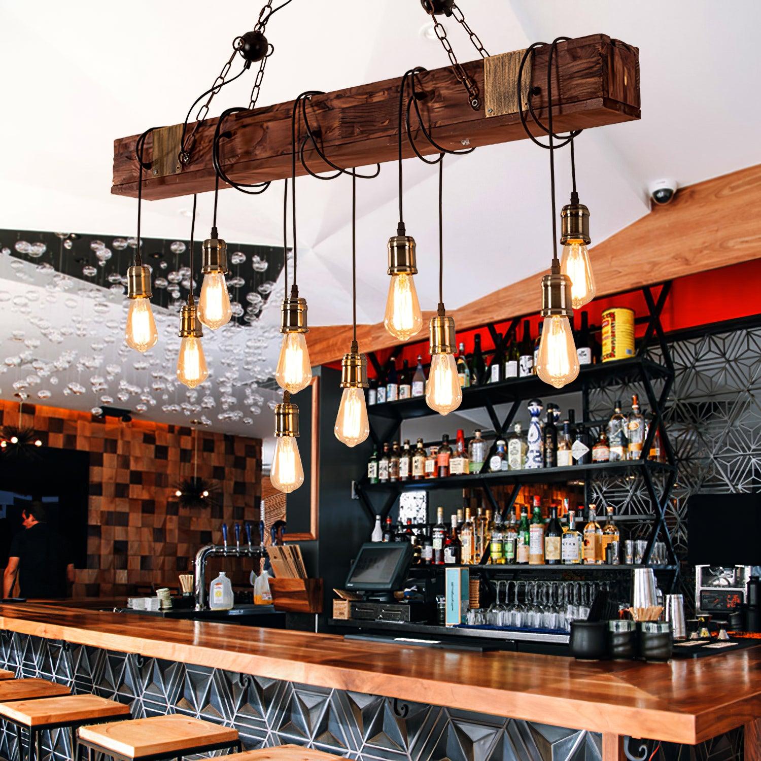 Wexb Chandelier Wooden Beam Edison Bulb Rustic Farmhouse