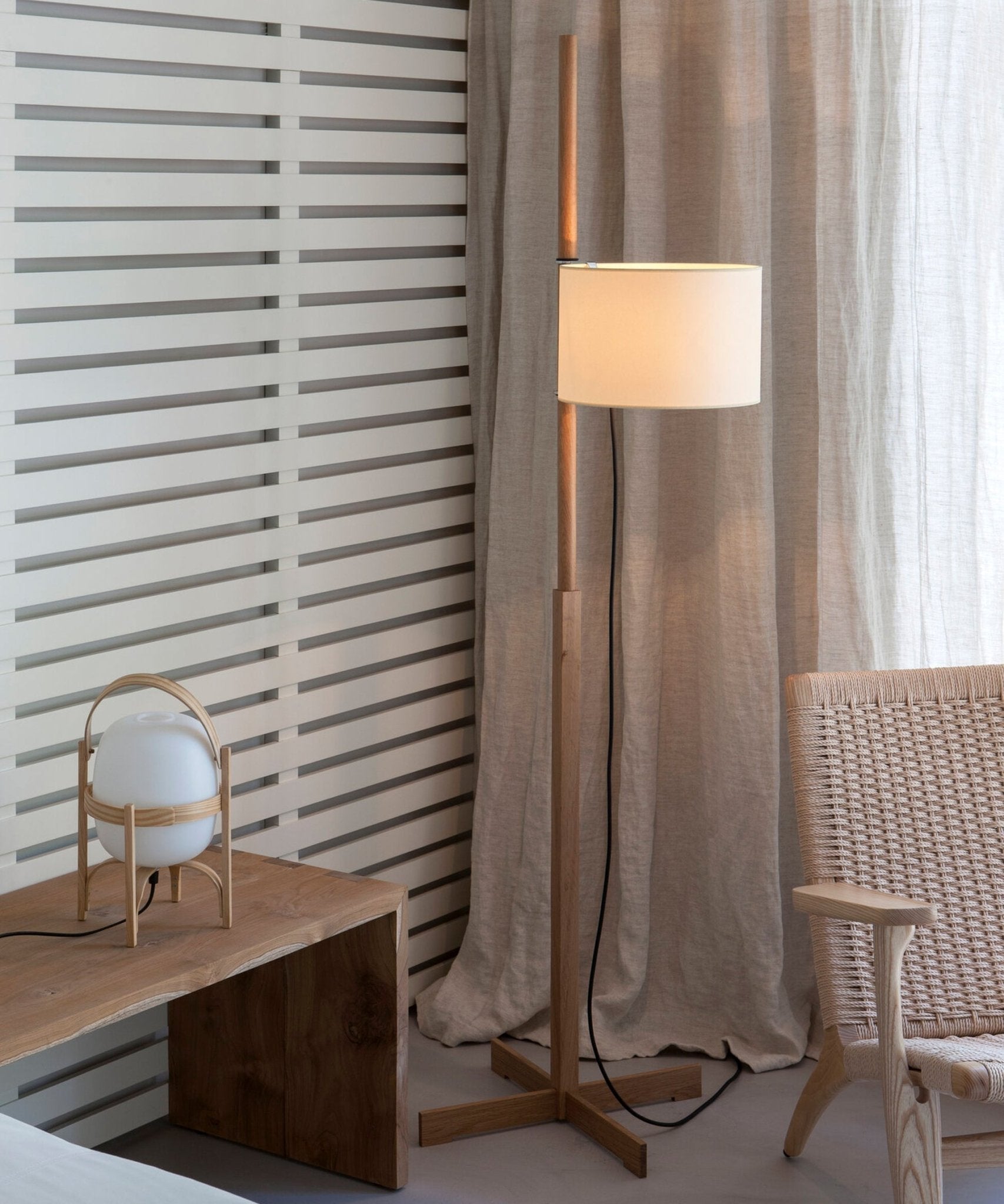 Jex Wood Fabric Floor Lamp