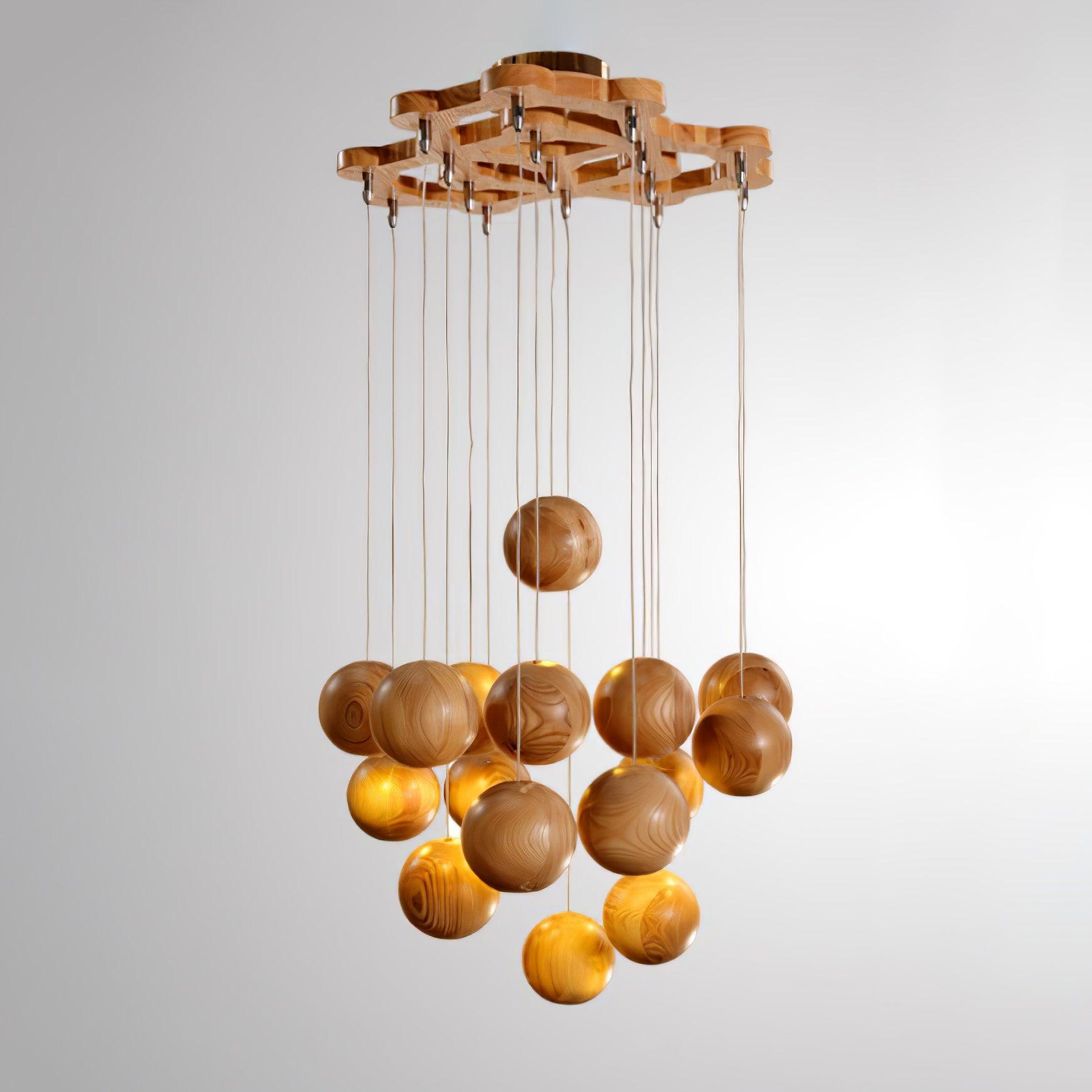 Vixor Nordic Orb Sphere Cluster Wooden Pendant Light