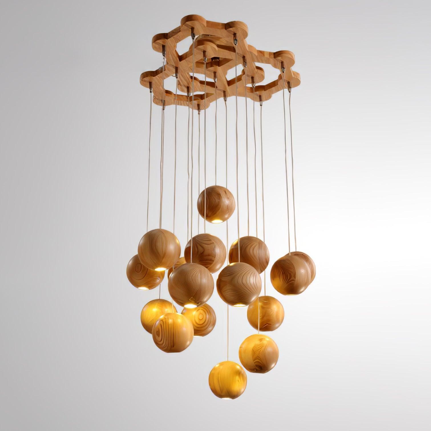 Vixor Nordic Orb Sphere Cluster Wooden Pendant Light