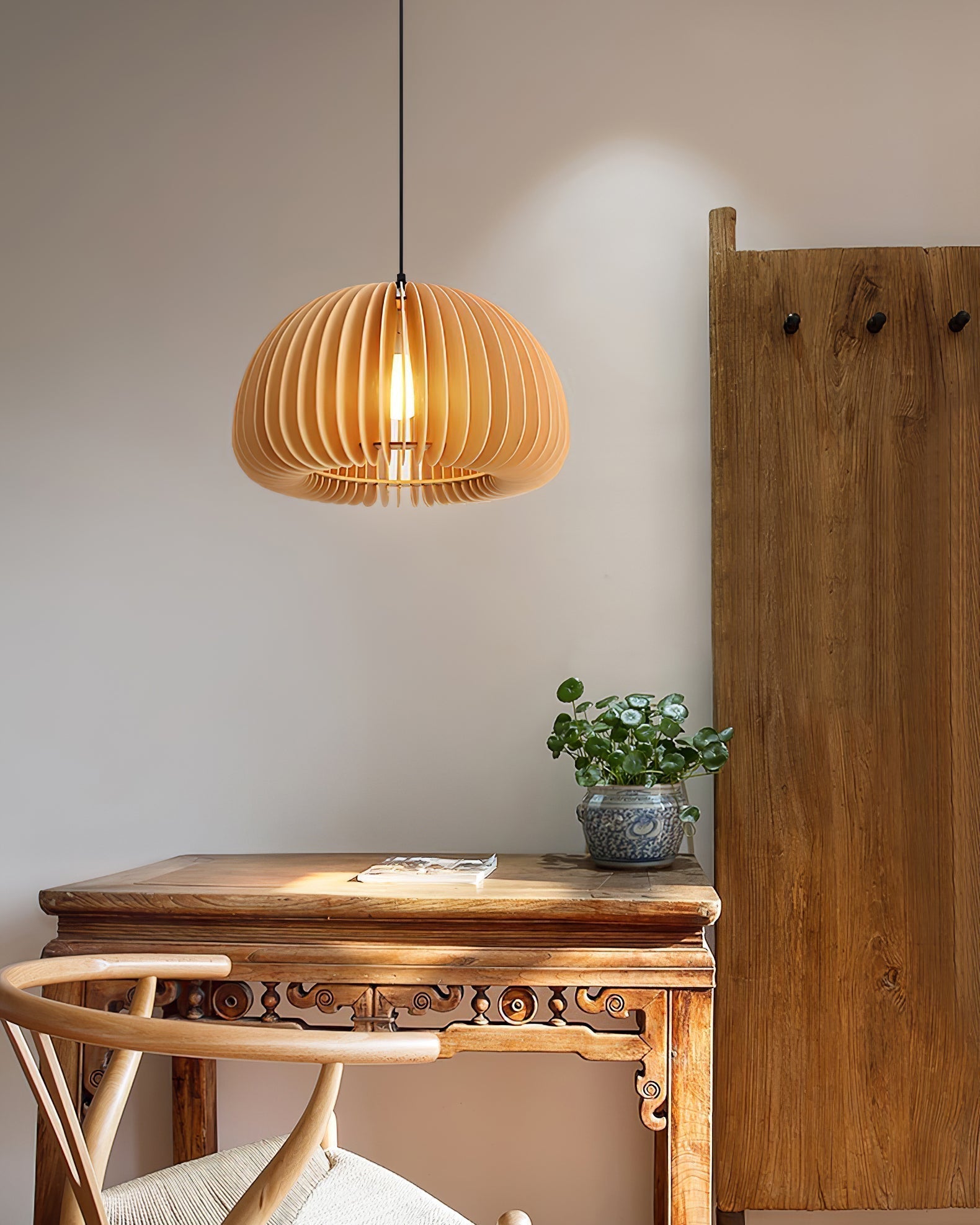 Doren Pendant Lamp Wood Pumpkin Dome Nordic