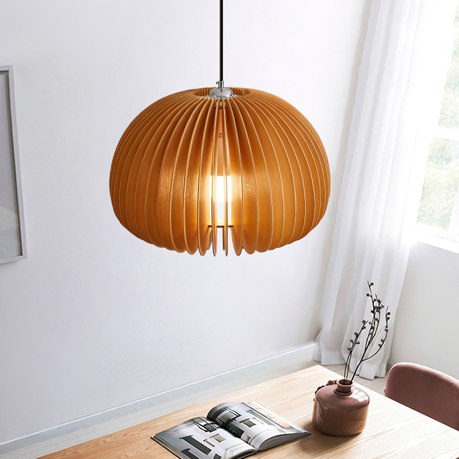 Doren Pendant Lamp Wood Pumpkin Dome Nordic