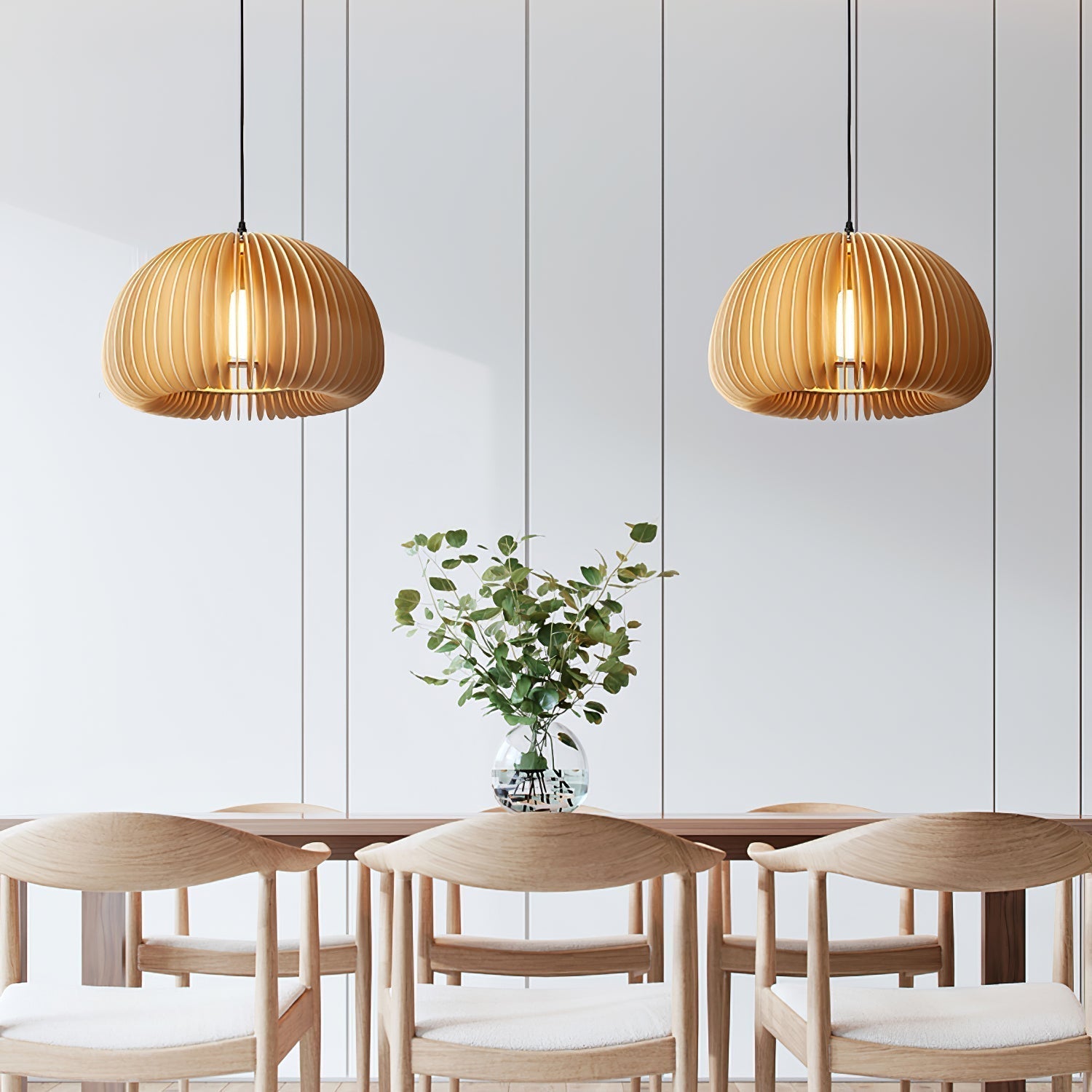Doren Pendant Lamp Wood Pumpkin Dome Nordic