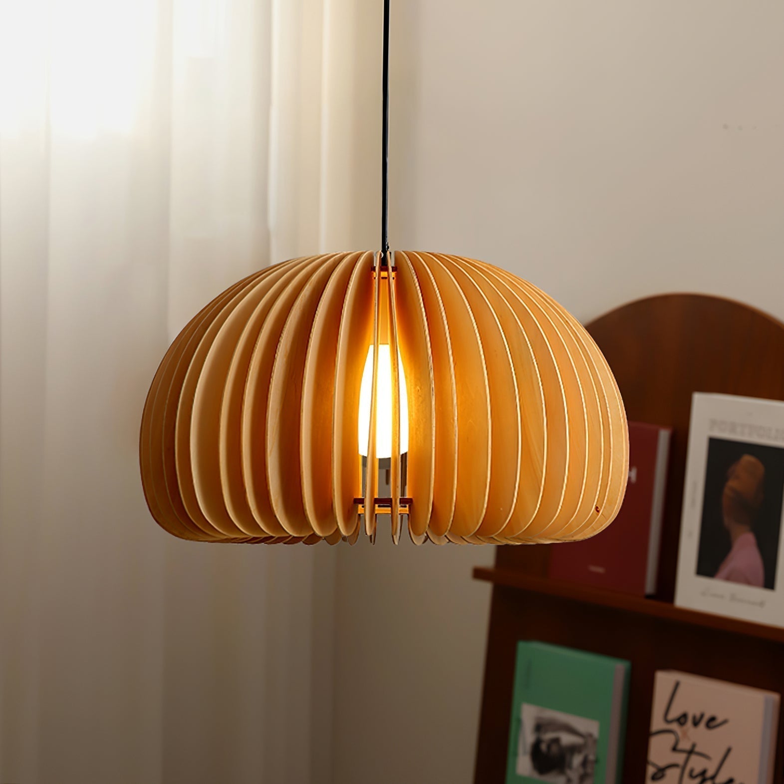 Doren Pendant Lamp Wood Pumpkin Dome Nordic