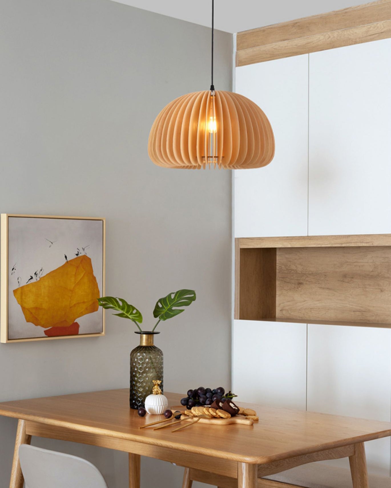 Doren Pendant Lamp Wood Pumpkin Dome Nordic