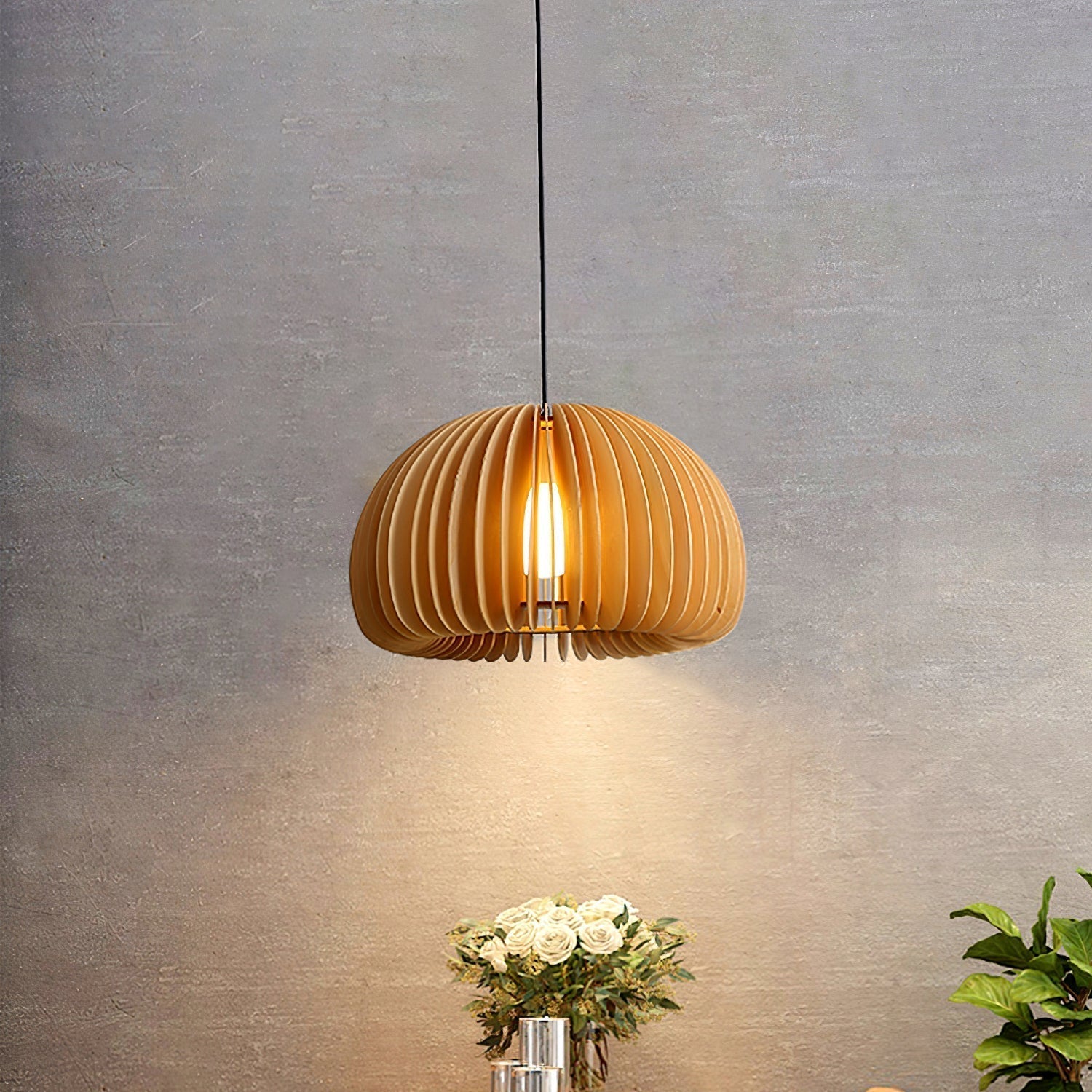 Doren Pendant Lamp Wood Pumpkin Dome Nordic