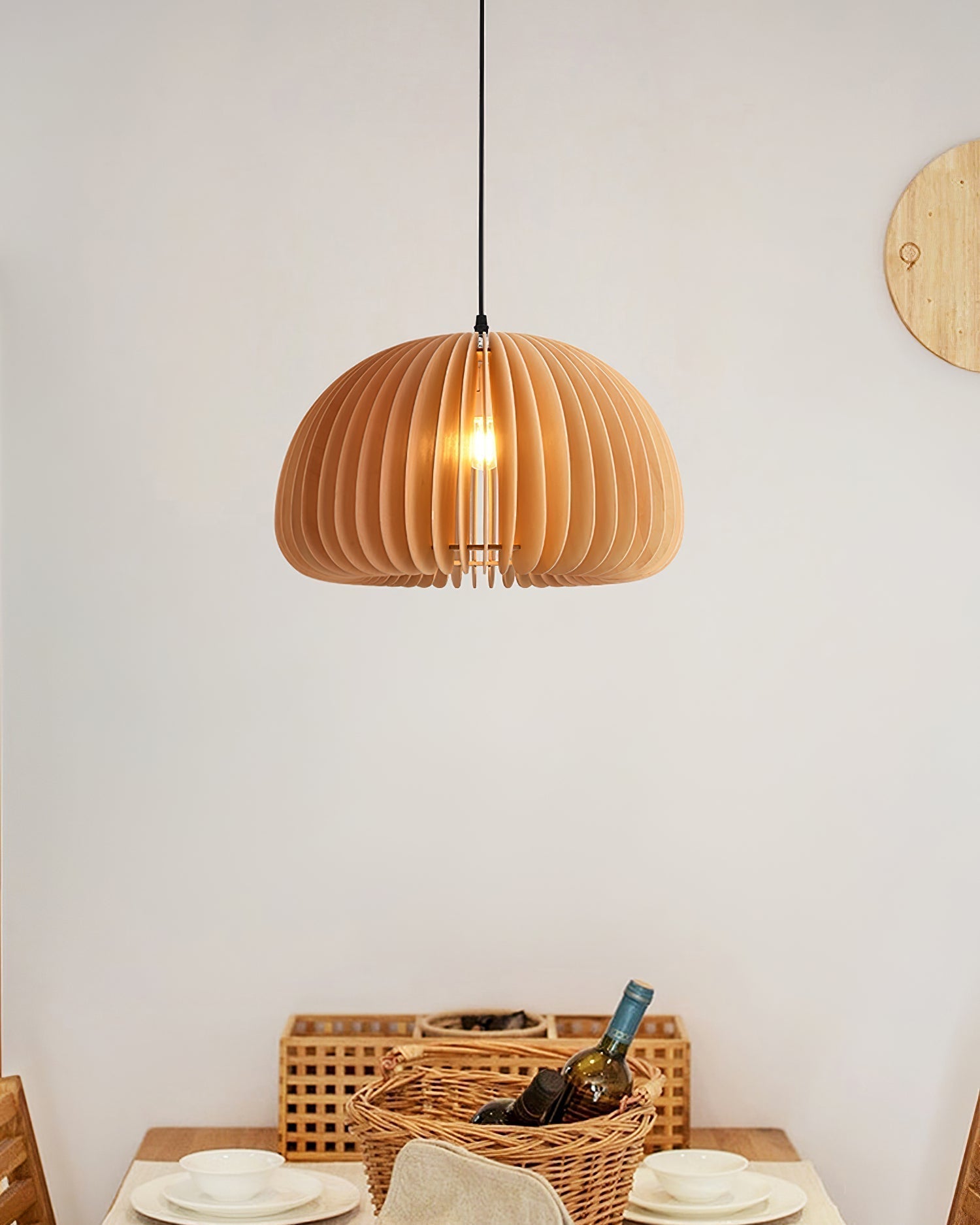 Doren Pendant Lamp Wood Pumpkin Dome Nordic
