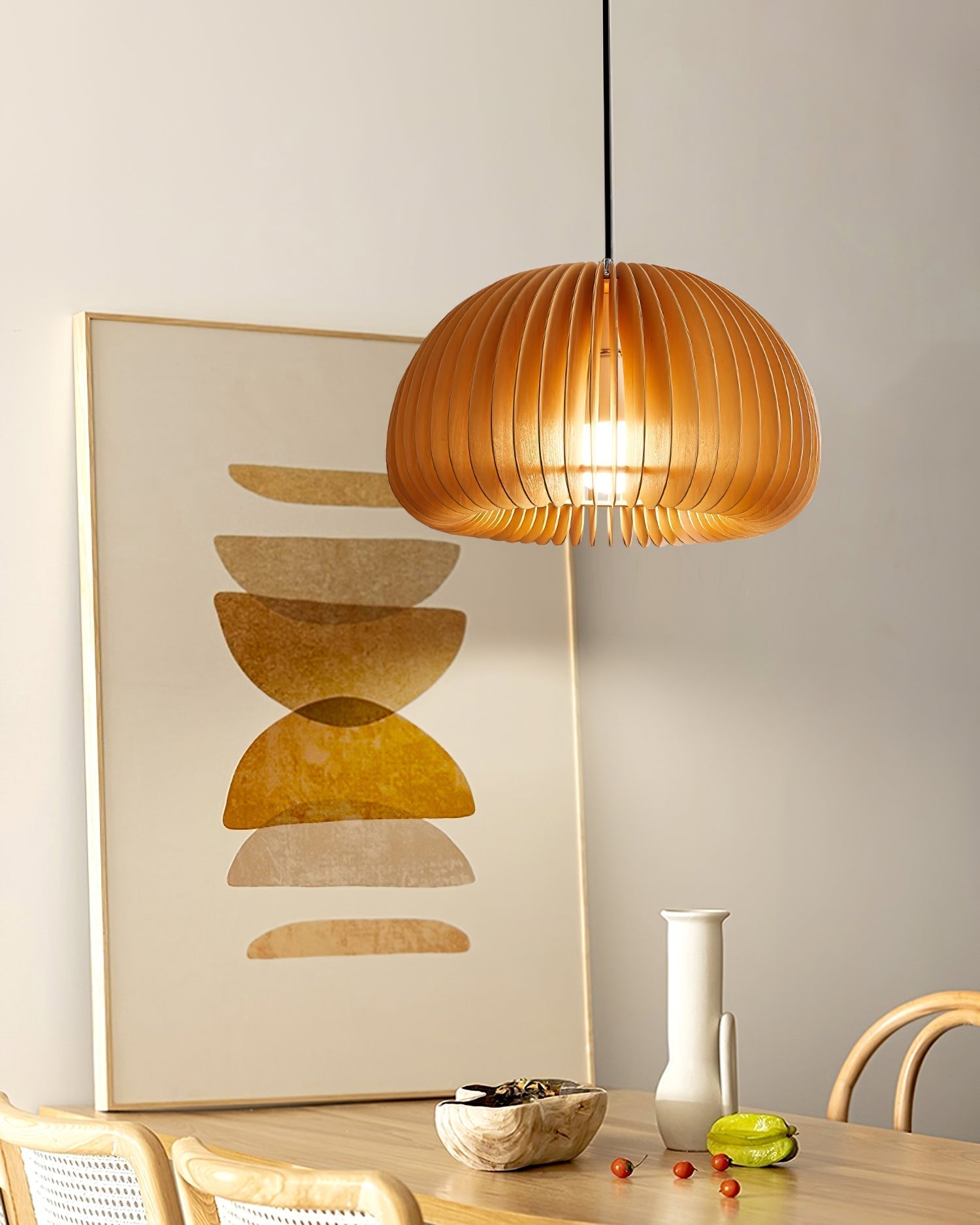 Doren Pendant Lamp Wood Pumpkin Dome Nordic