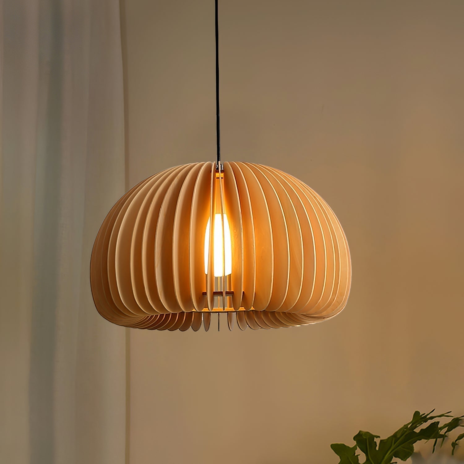 Doren Pendant Lamp Wood Pumpkin Dome Nordic