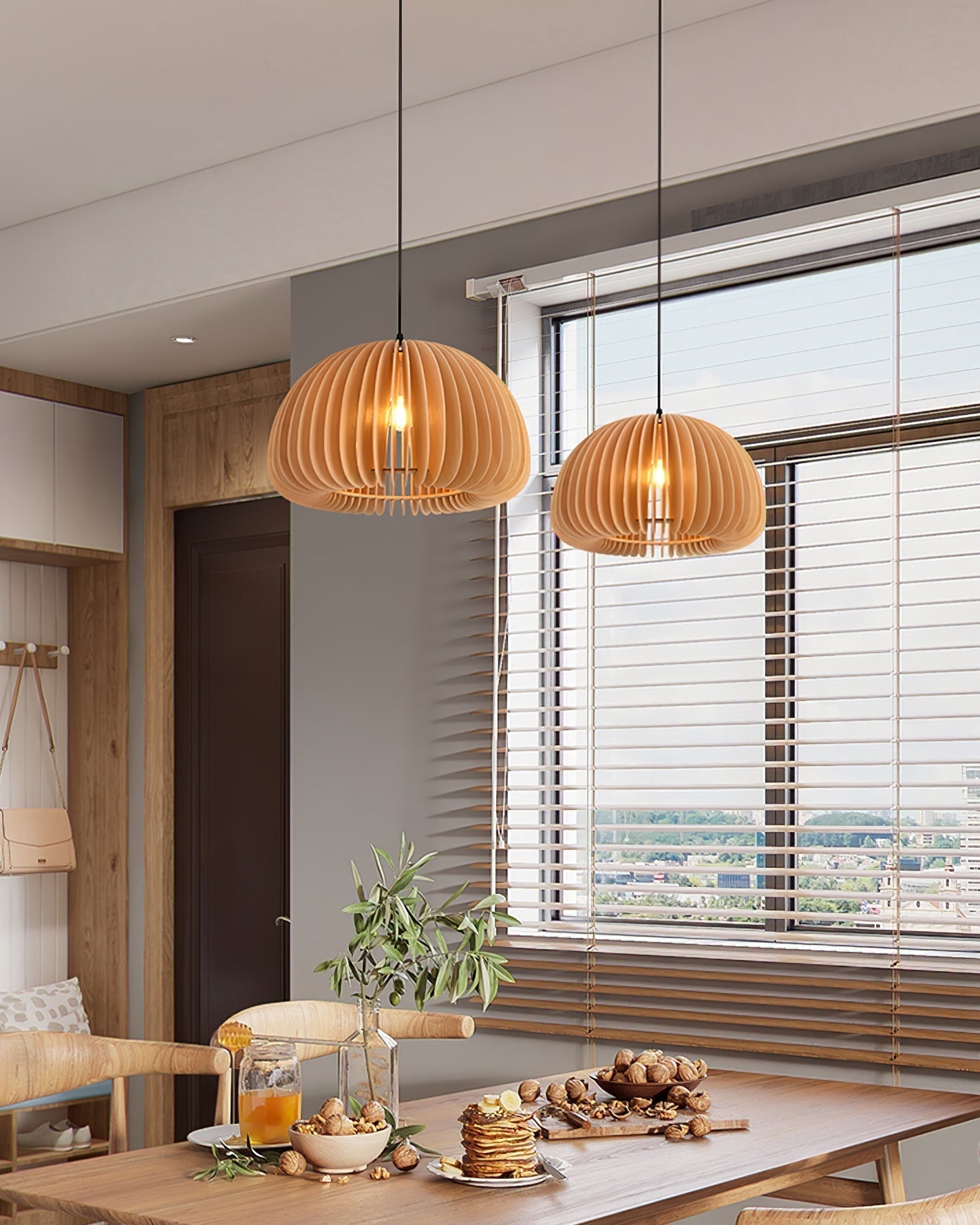 Doren Pendant Lamp Wood Pumpkin Dome Nordic